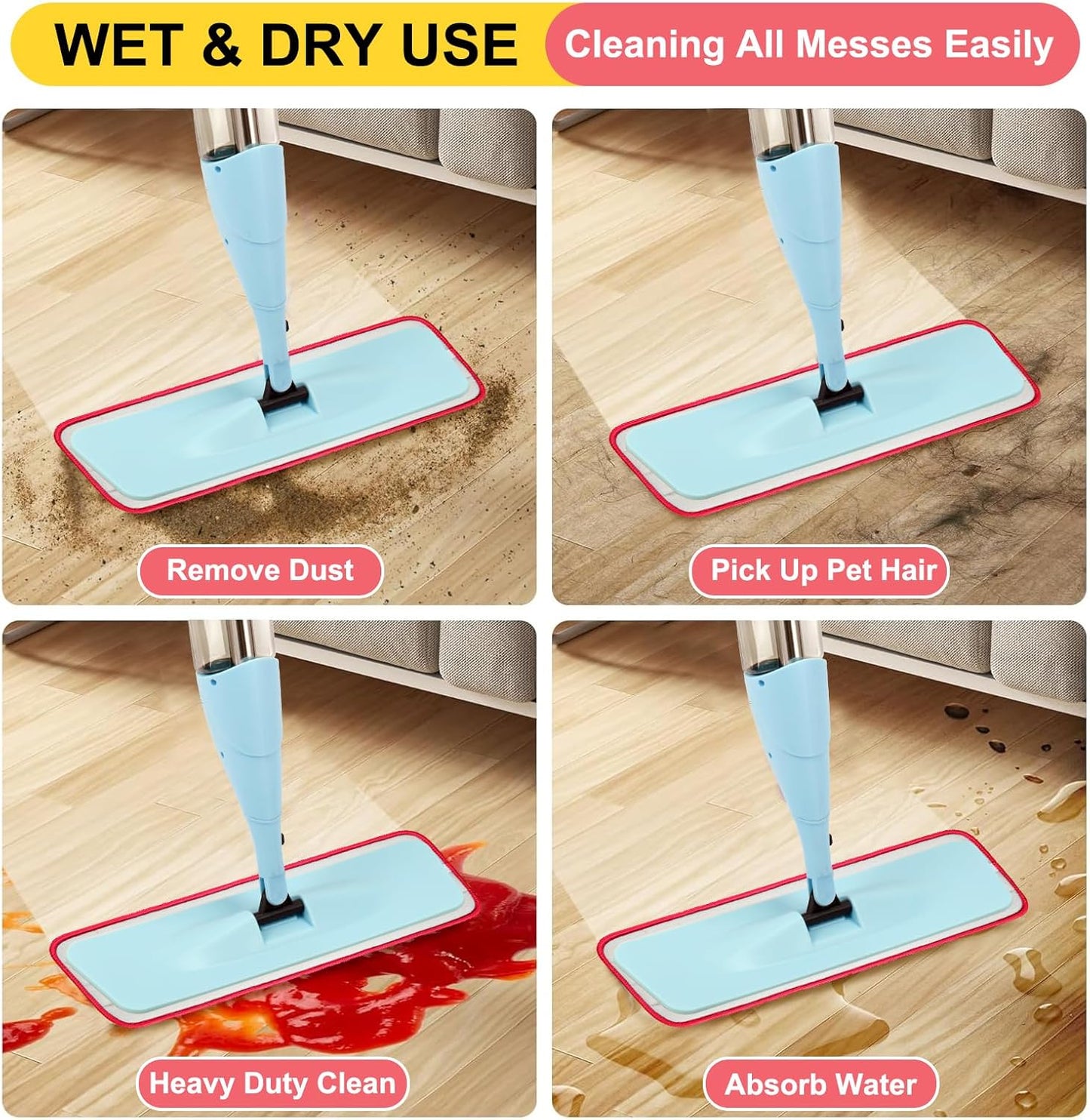 16.5 inch Reusable Mop Pads Microfiber Spray Mop Replacement Heads for Wet/Dry Mops Compatible with Bona Floor Care System (5 Pack)