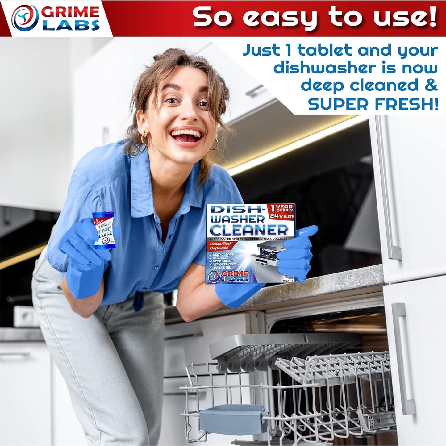 Dishwasher Cleaner Deodorizer Descaler Tablets, 24 pack Heavy Duty Deep Clean and Natural Limescale Remover, Dish Washer Cleaner Machine Pods, 12 Months Supply