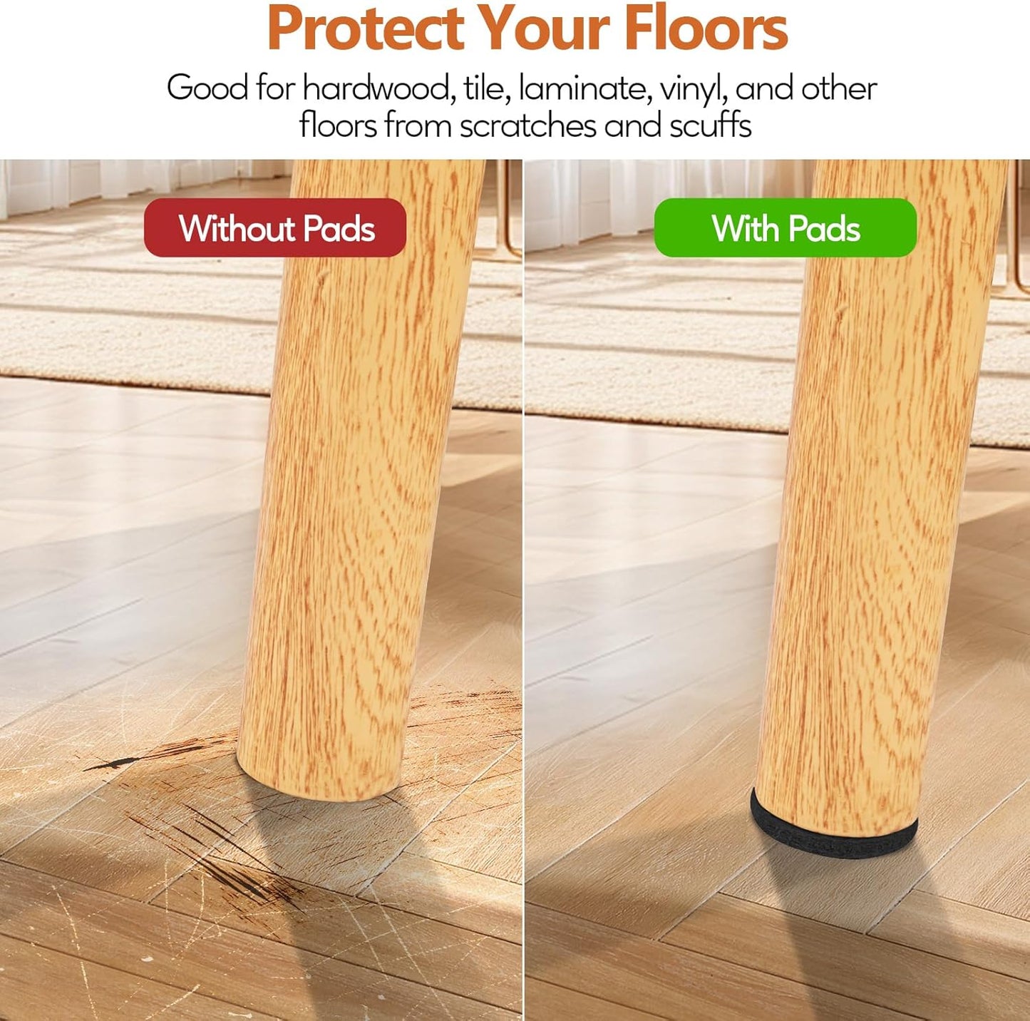 Furniture Pads 300 Pieces Felt Furniture Pads Premium Huge Pack, BAIPOK Self Adhesive Anti Scratch Floor Protectors for Desk Chair Legs and 60 Rubber Bumpers for Hardwood Tile Floor