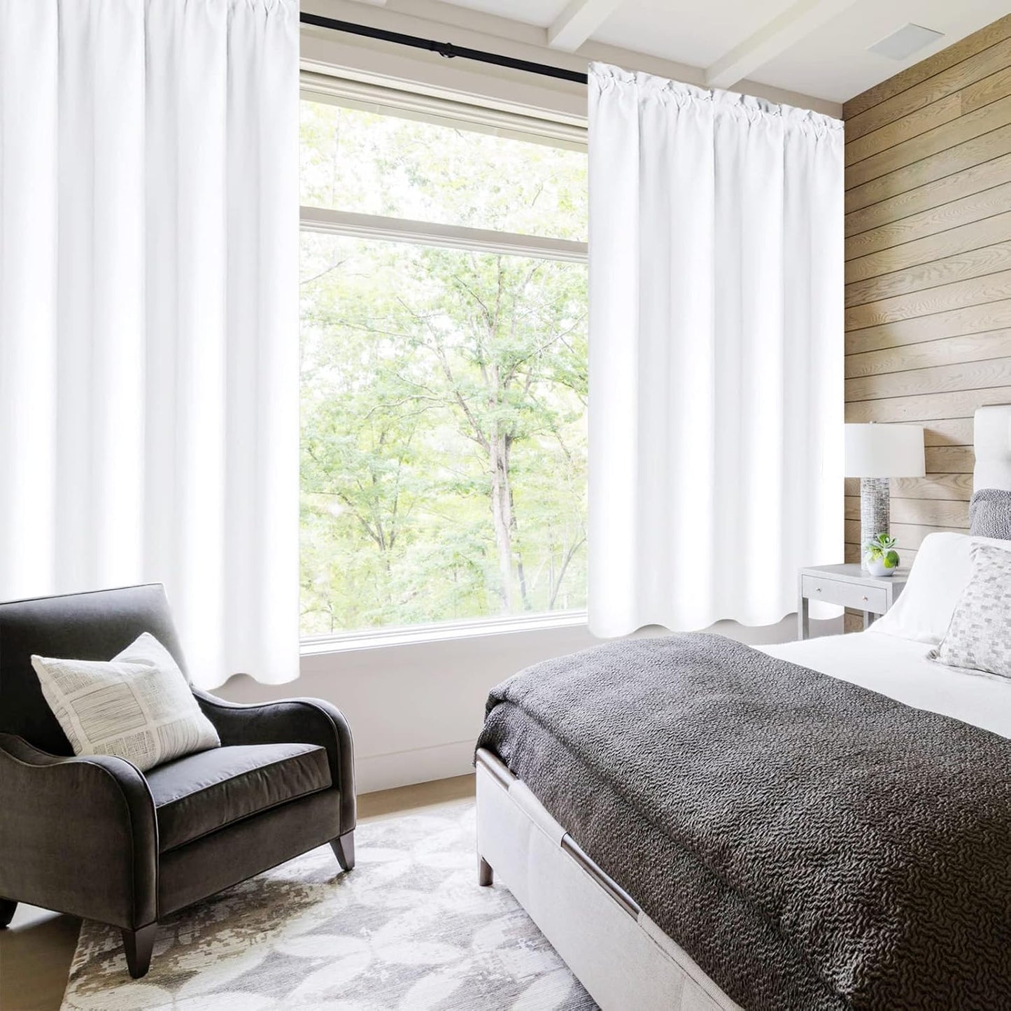 DWCN White Curtains for Living Room Thermal Insulated, 50% Light Blocking Curtains for Bedroom, Dining Room Window, W 42x L 36 Inch, Set of 2 Rod Pocket Curtain Panels