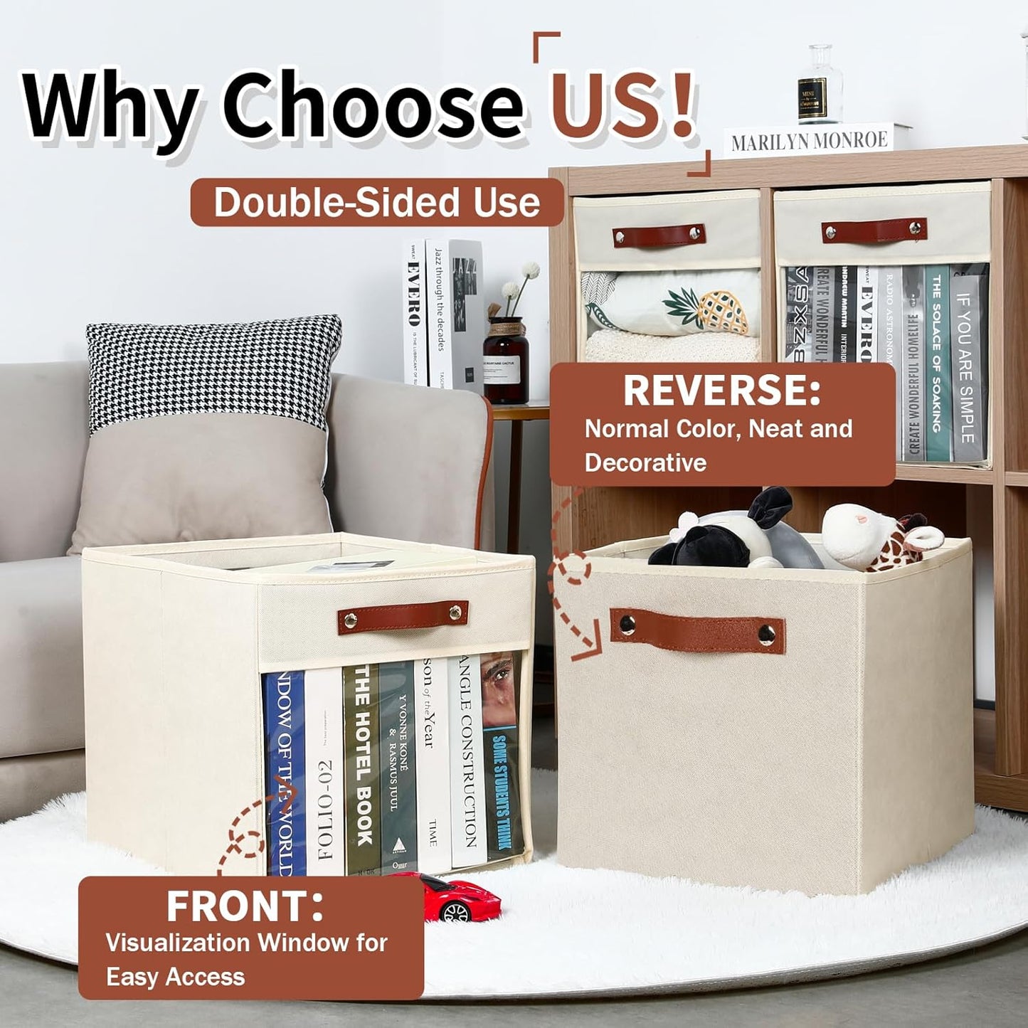 HNZIGE 11 x 11 Storage Cubes Bins for Storage Organizer,Shelf Fabric Storage Bin for Cube Organizer, Canvas Cloth Bin,Cubby Decorative Cube Organizer Bin for Cube Storage Blanket Home(Cream 6 PCS)