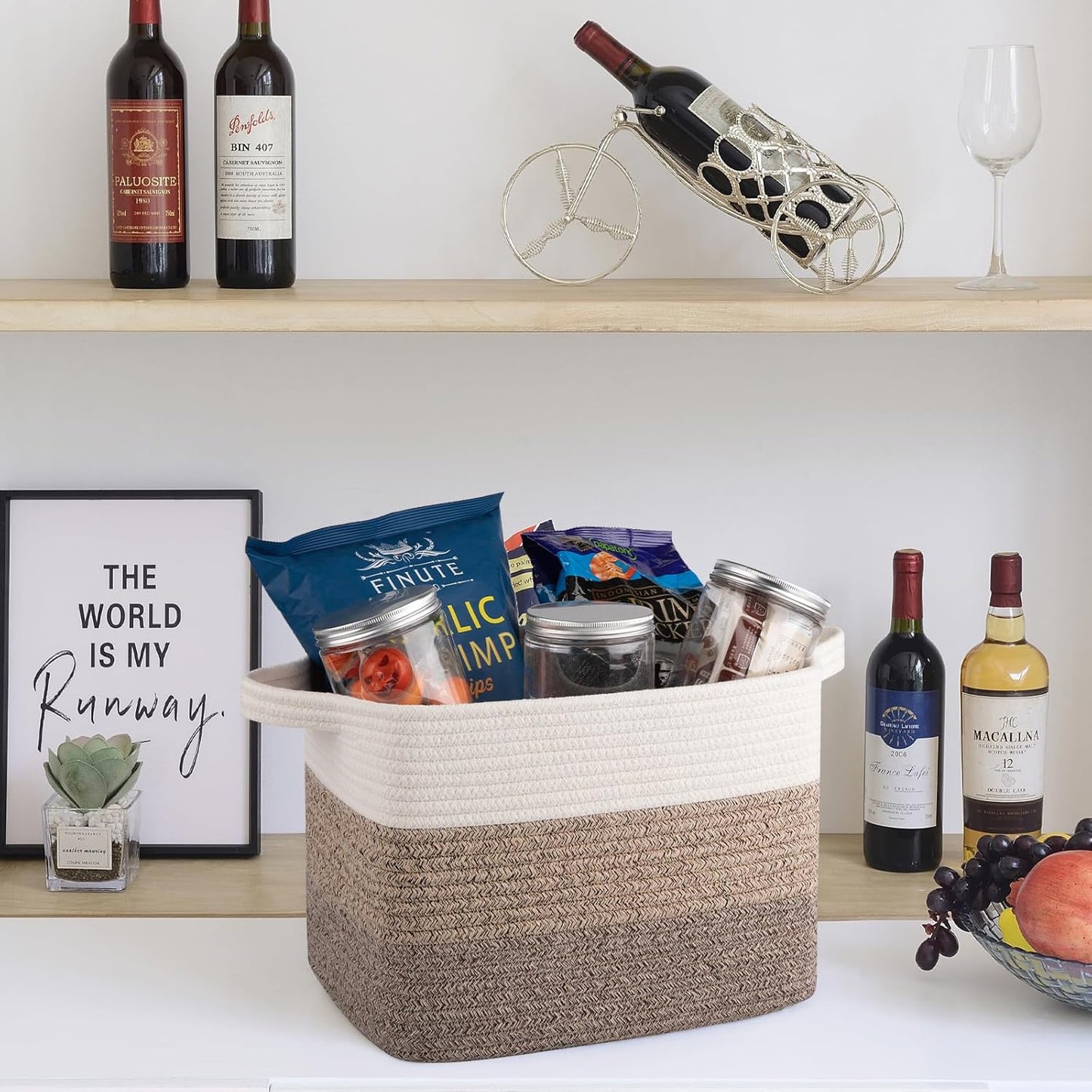 OIAHOMY Storage Basket, Woven Baskets for Storage, Cotton Rope Basket for toys,Towel Baskets for Bathroom - Pack of 3, Gradient Dark Brown