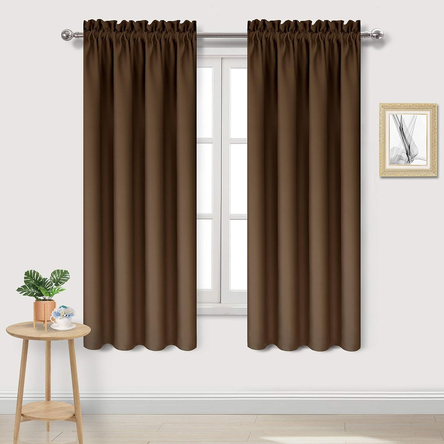 DWCN Blackout Curtains for Bedroom - Thermal Insulated Privacy Energy Saving Rod Pocket Drapes for Living Room, W 38 x L 63 Inch, Brown, Set of 2