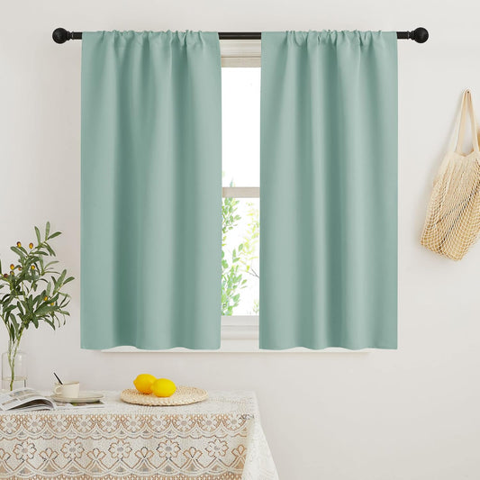 RYB HOME Dorm Curtains Room Darkening, 45 inch Length Privacy Window Treatment Thermal Insulated Covers for Shortage Room Studio Nursery, W29 x L45 inch, 2 Panels, Aqua