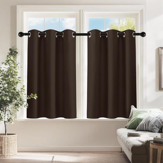 PONY DANCE Blackout Small Curtains 36 inch 2 Panels Set, Room Darkening Short Window Drapes Thermal Insulated Cafe Curtains for Kitchen Dorm Transit Van(2 Panels, W 34 x L 36 inches, Chocolate Brown)