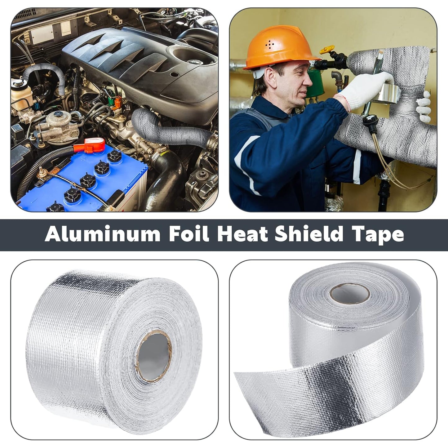 Zonon 2 Rolls Aluminum Foil Tape Heat Shield Tape Barrier Adhesive Reflective Fiberglass Thermal Insulation Reflective Material High Temp Protection(Silver,2 Inch X 65.6 ft)