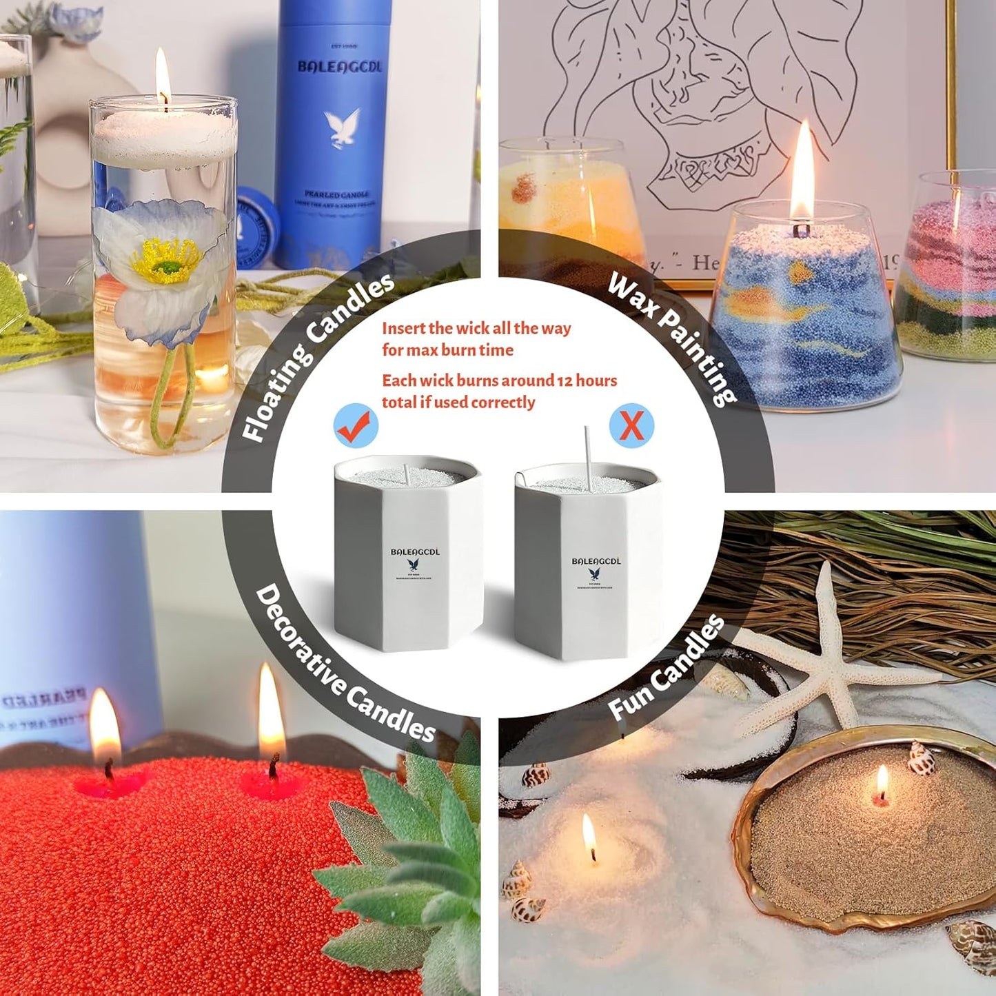 Camellia Scented Red Pearled Candle 18oz Luxury Sand Candle Granulated Wax - 30 Cotton Wicks - Wax for Candle Making Decorative Candles Smooth and Clean Burning Lasts up to 120 Hours