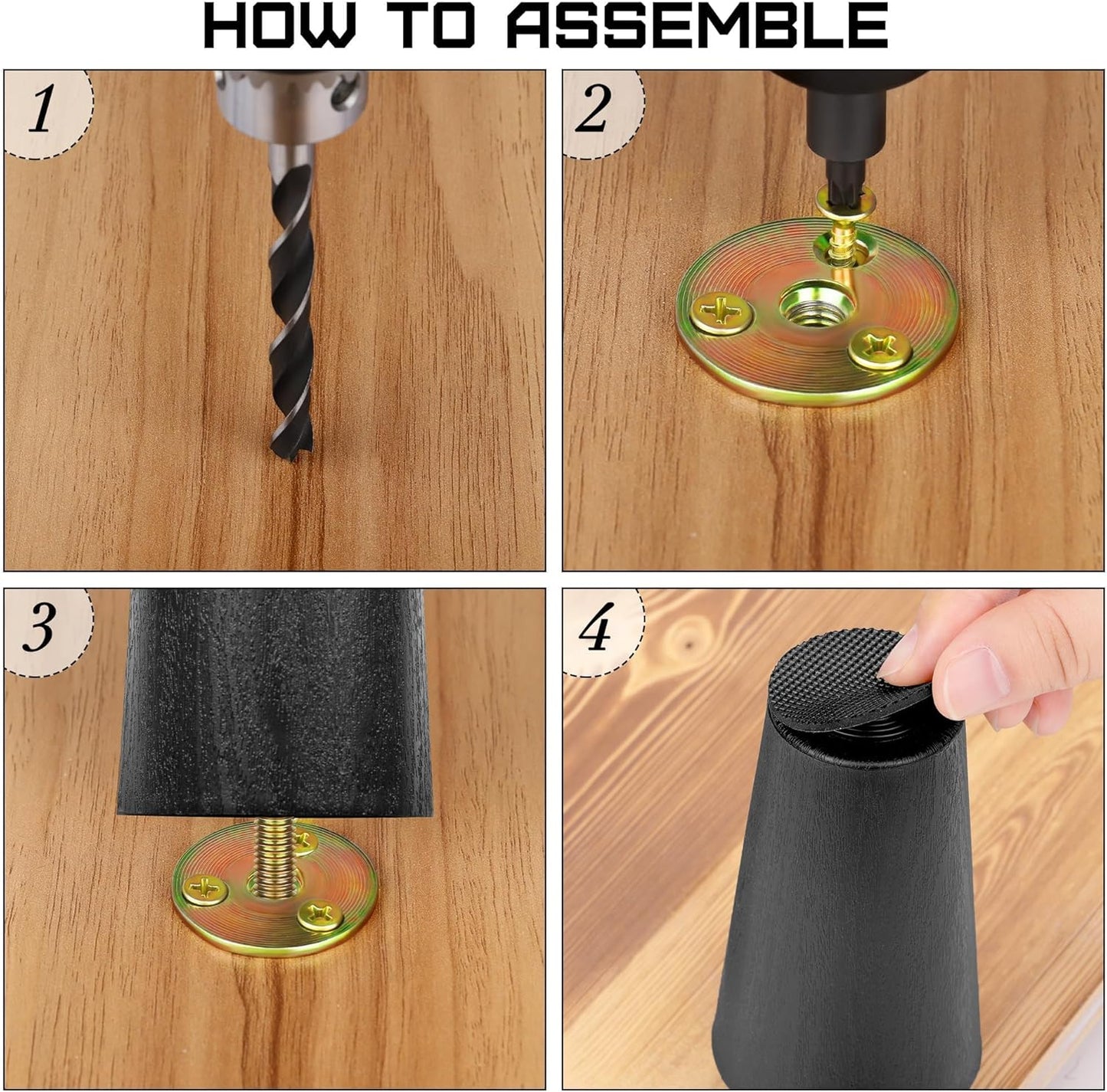 TURSTIN 8 Pack 4 Inch Plastic Furniture Legs with M8 T-Nuts Screws Tapered Sofa Couch and Chair Legs Replacement Furniture Legs for DIY Projects Sofas Coffee Tables Dressers Beds