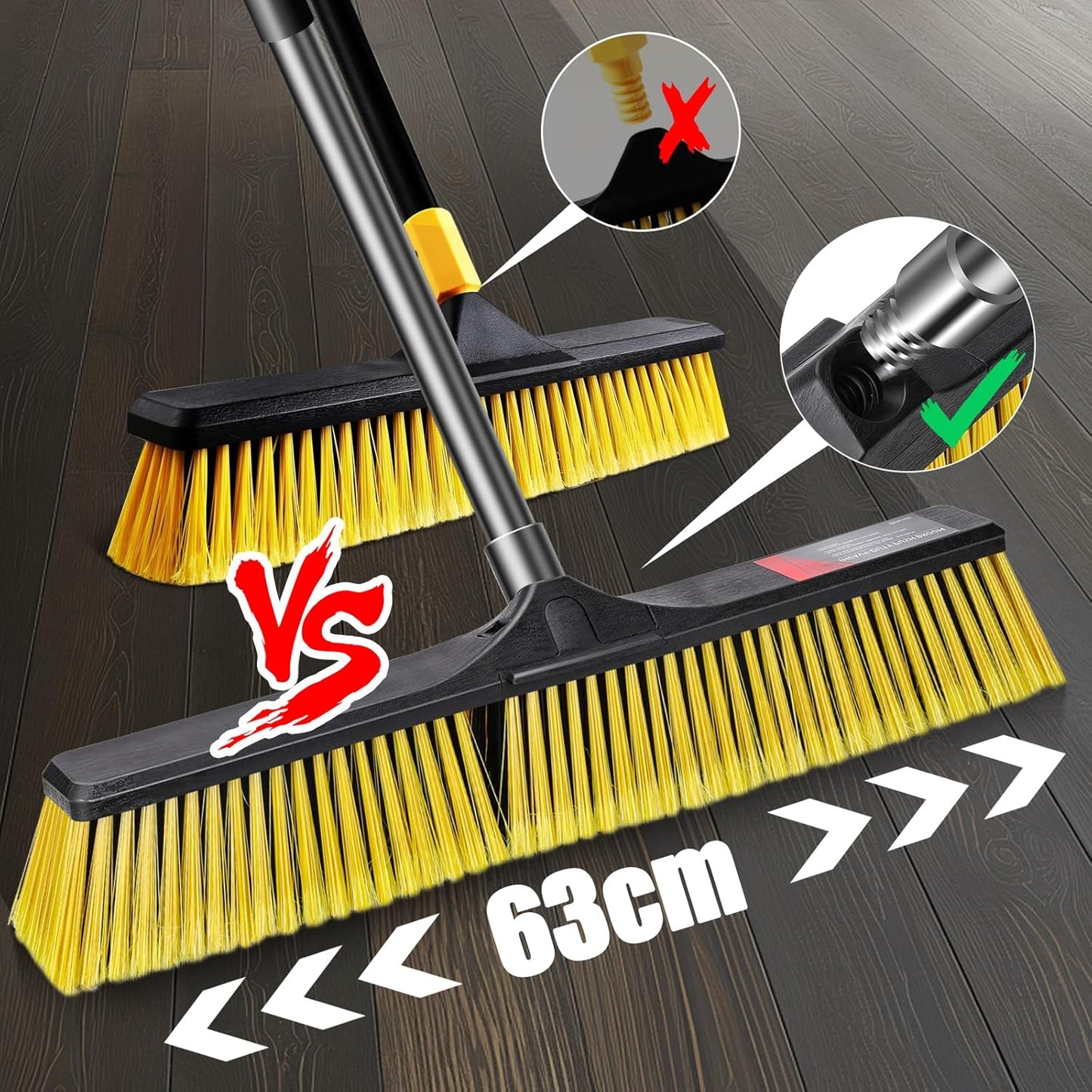 24" Push Broom,Masthome Industrial Broom with Stiff Bristles,Outdoor Broom Heavy Duty and 55" Long Handle,Heavy Duty Broom Brush for Garage Yard Patio Warehouse Concrete Floor Cleaning