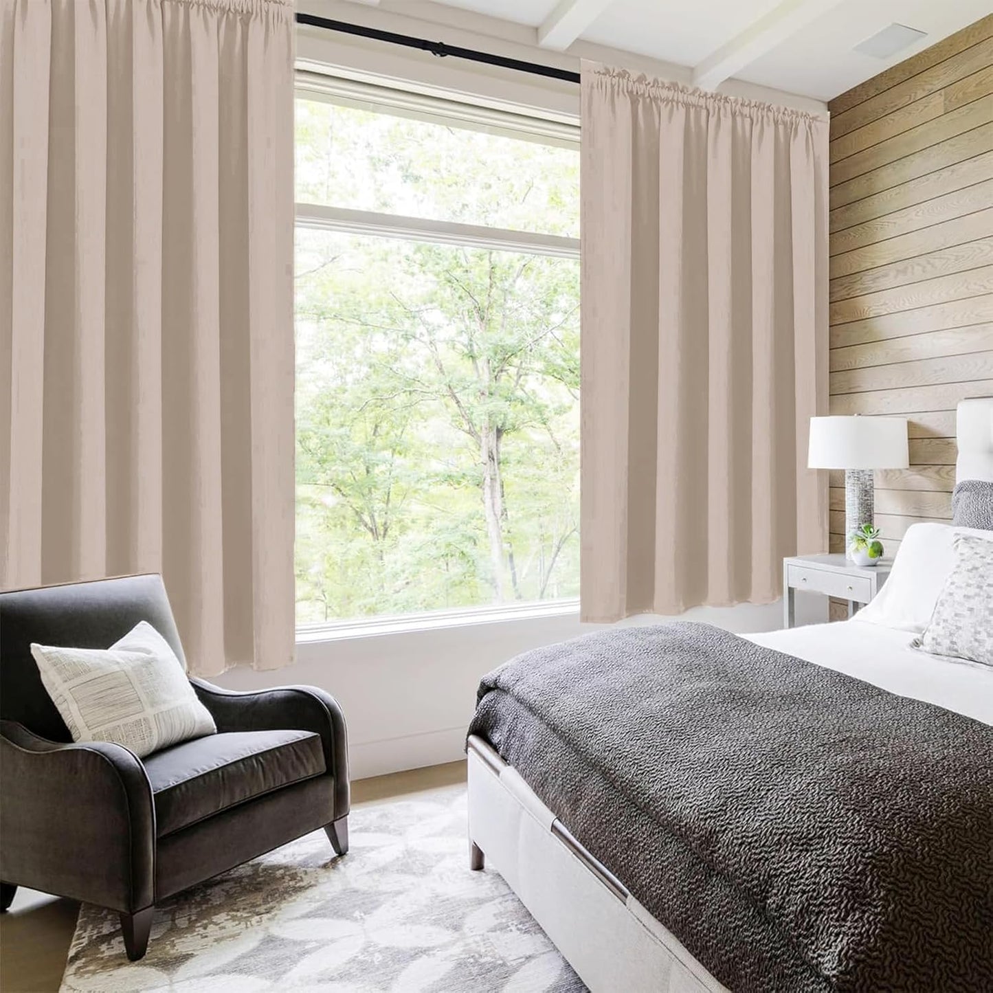 DWCN Blackout Curtains for Living Room Thermal Insulated, Energy Saving & Noise Reducing Bedroom Curtains, Camel, W 60x L 63 Inch, Set of 2 Rod Pocket Curtain Panels