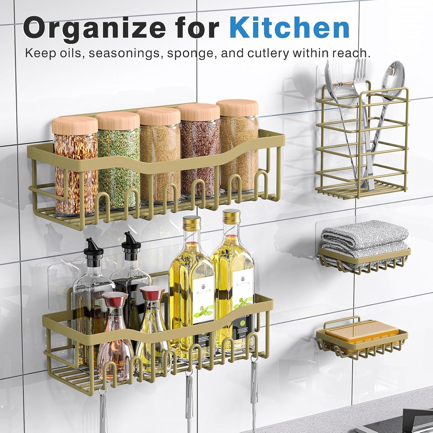 EUDELE 5-Pack Rustproof Stainless Steel Shower Caddy – No Drill Adhesive Bathroom Organizer with Large Capacity, Spacious Shower Shelves for Inside Shower, Kitchen & Home Decor Storage-XL Size