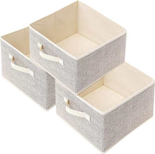 Storage Baskets, 11-Inch Woven Fabric Bins, Storage Cubes with Reinforced Handles, Organizer Bins for Closet Shelves, Foldable, for Toys, Clothes, Natural Beige (3PCS/Beige-11*11*7.8inch)