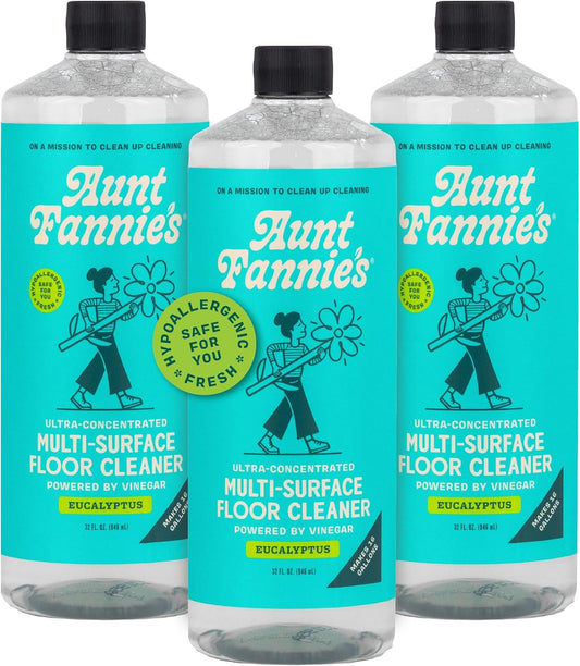 Aunt Fannie's Ultra Concentrated Floor Cleaner Vinegar Wash, Multi-Surface Solution For Mopping, Makes 16 Gallons, Eucalyptus Scent, 32 oz. (Pack of 3)