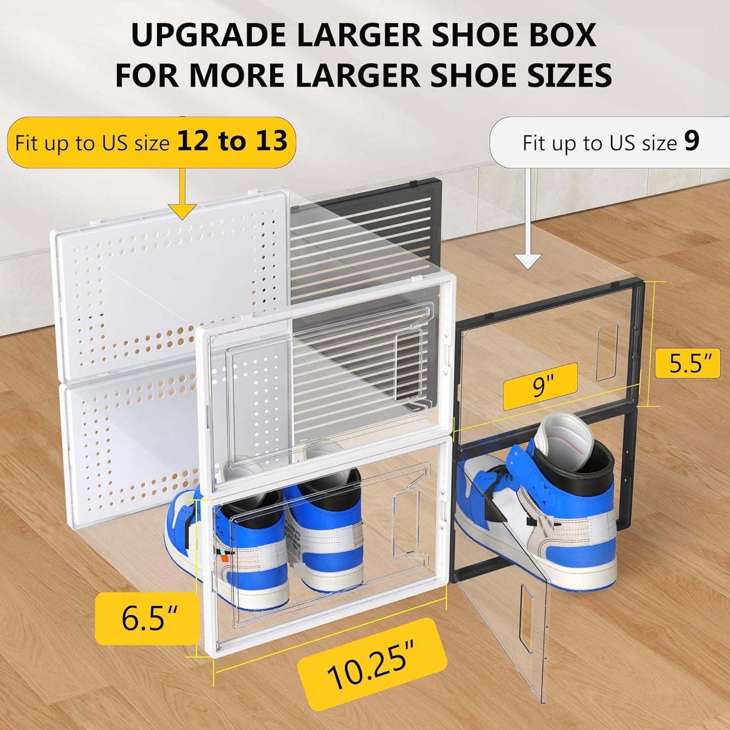 Secret Space 12 Pack XX Large Shoe Organizer Storage Boxes for Closet, Modular Space Saving Shoe Boxes Clear Plastic Stackable Sneaker Containers Display Case with Lids, Pearl White03