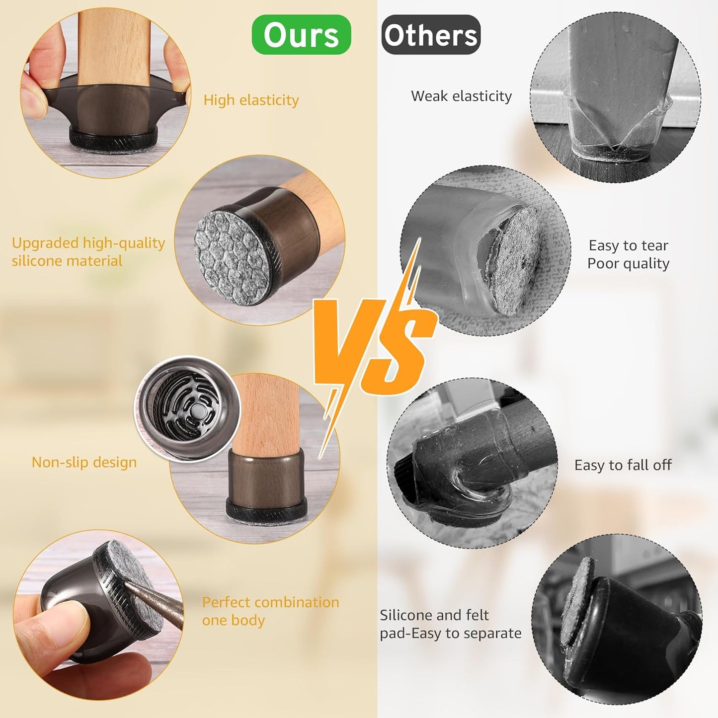 24PCS Round Chair Leg Floor Protectors, Furniture Sliders, Chair Leg Protectors for Hardwood Floors, Non-Slip Felt Furniture Pads, Silicone Cap Covers to Protect Floors, (Fit 1.1" - 1.5")