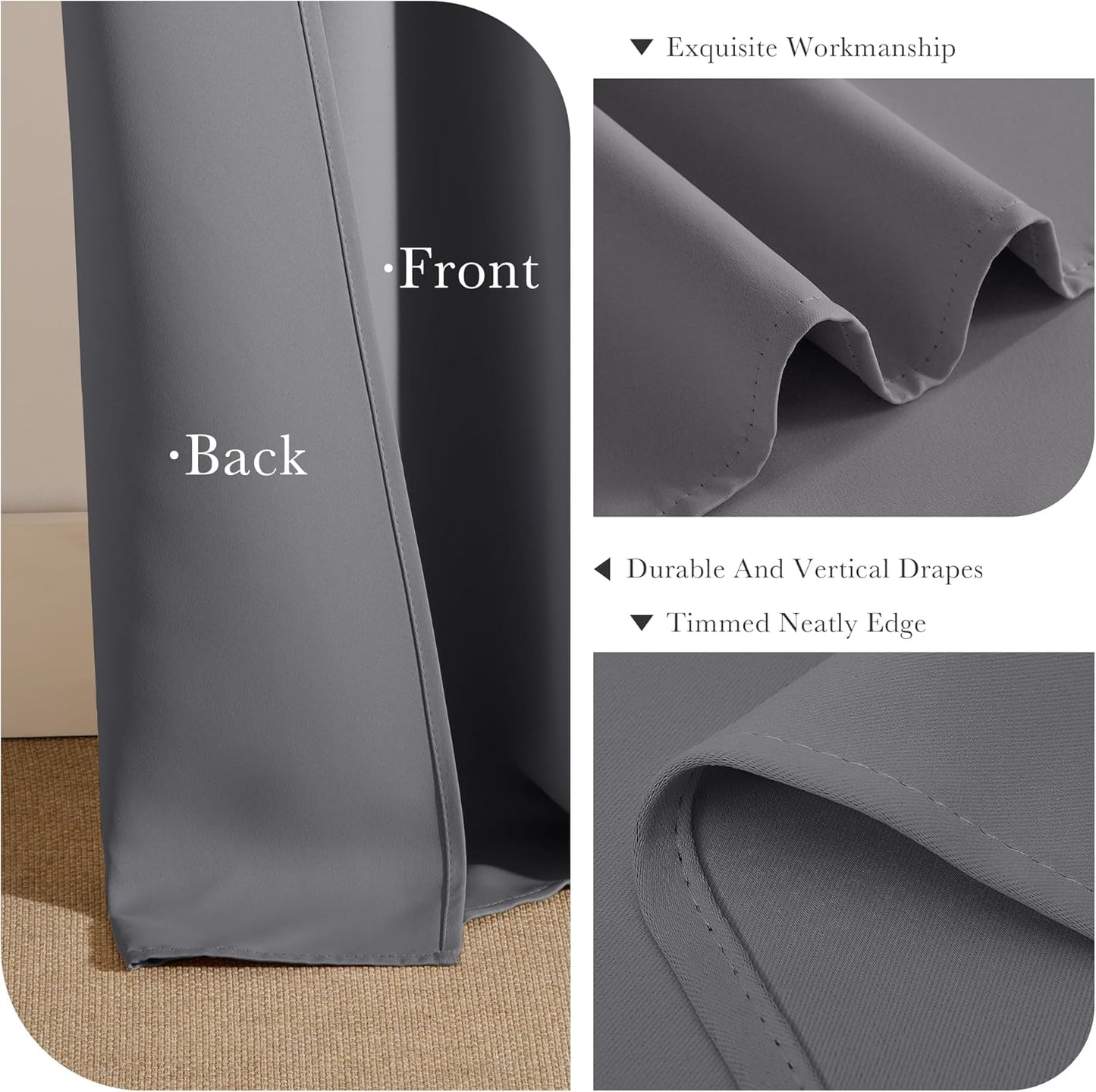 PONY DANCE Gray Black Out Curtains 72 inch Long for Bedroom 2 Panels Set, Solid Thermal Insulated Blackout Curtain Light Blocking Draperies for Living Room Window Treatments Decor(Grey, 42 inch Wide)