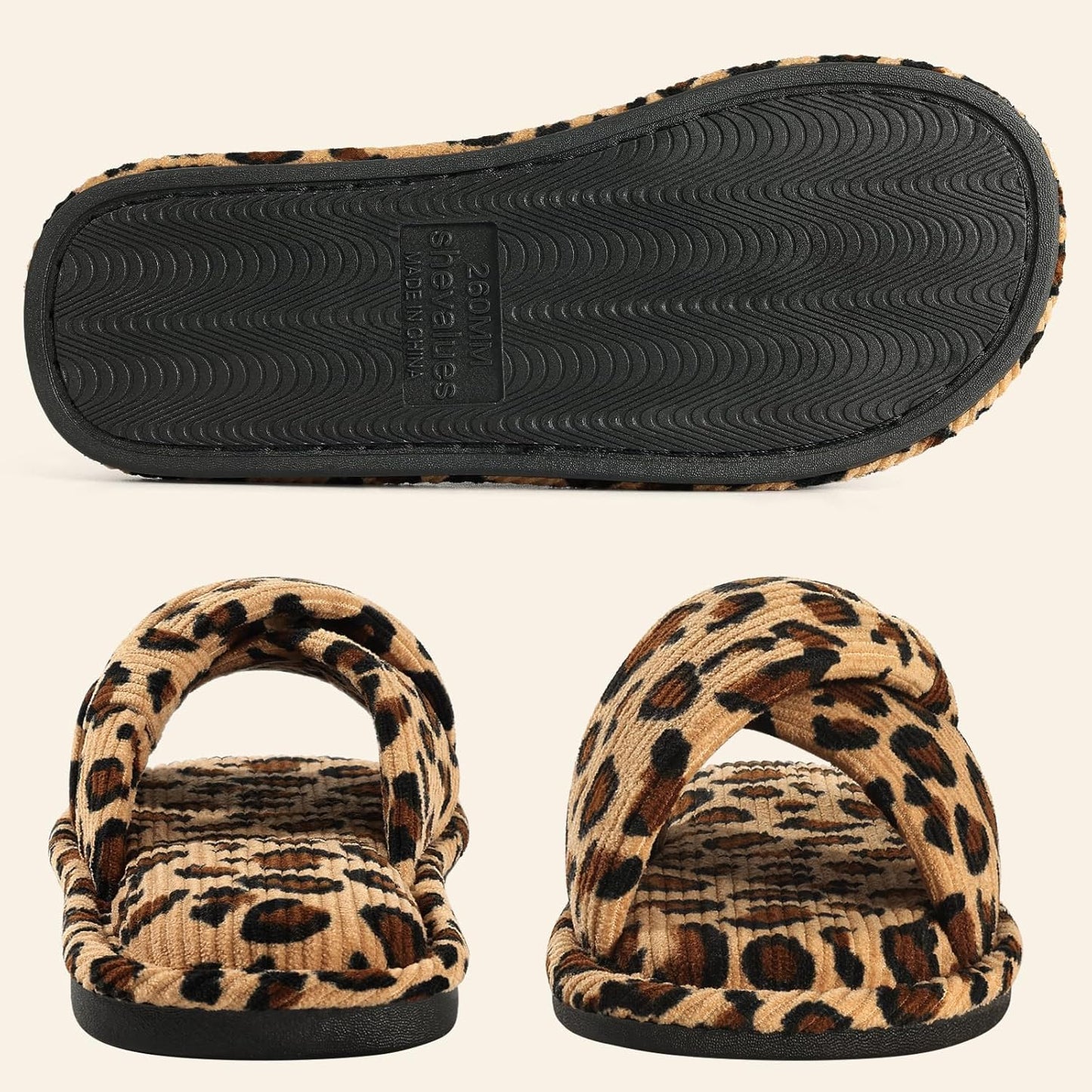 Evshine Summer House Slippers for Women Corduroy Cross Bow Indoor Slippers Open Toe Slip On Bedroom Shoes with Memory Foam