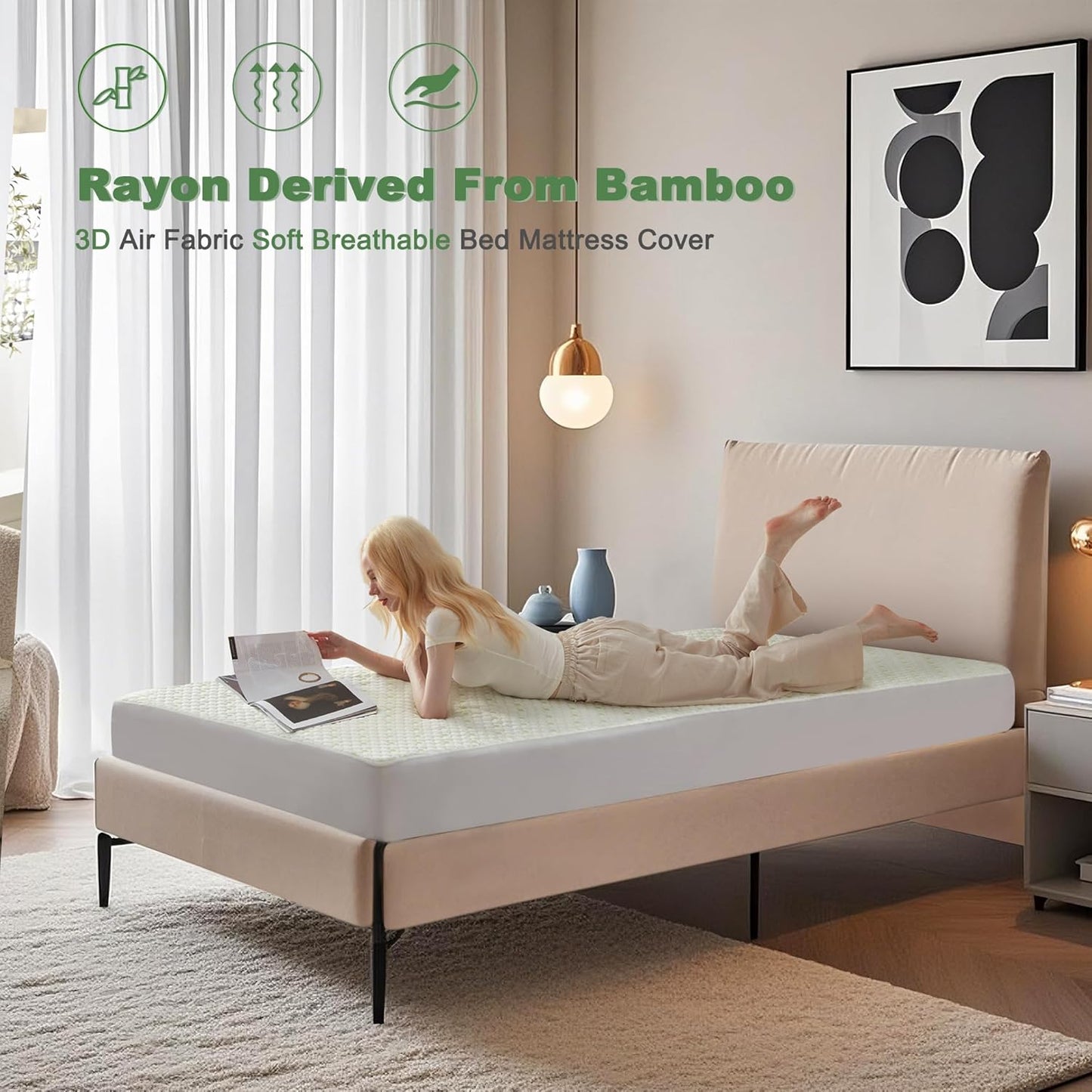 Waterproof Mattress Protector, Twin XL Size Mattress Pad Fitted 6-15" Deep Pocket, 3D Air Fabric Breathable Bed Mattress Cover Noiseless Washable for College Dorm