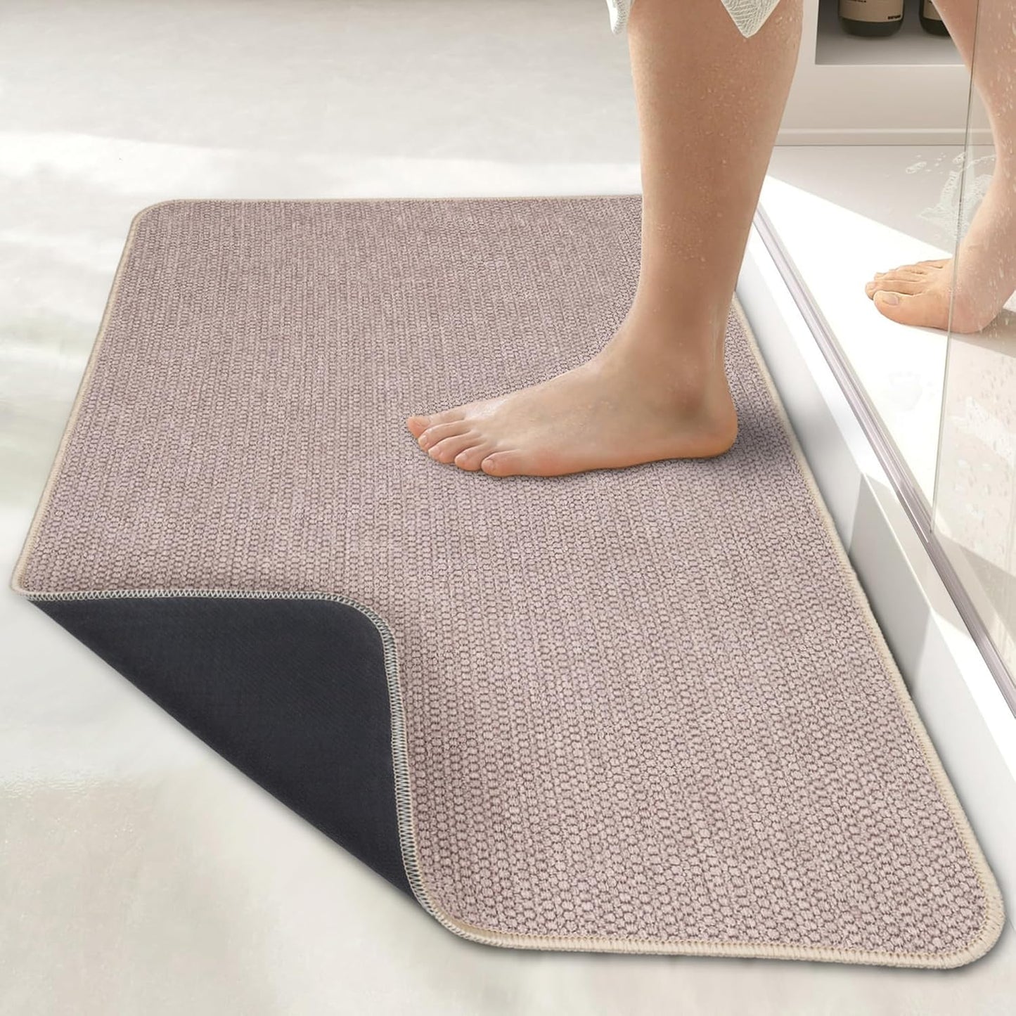 Bath Mat,Ultra Thin Bathroom Rugs,Rubber Bath Mats for Bathroom,No Slip Bath Rugs,Quick Dry,Machine Washable,Low Pile,Absorbent,Shower Outside,Sink,Home Decor Accessories.Beige,2'x3'(24x36inch)