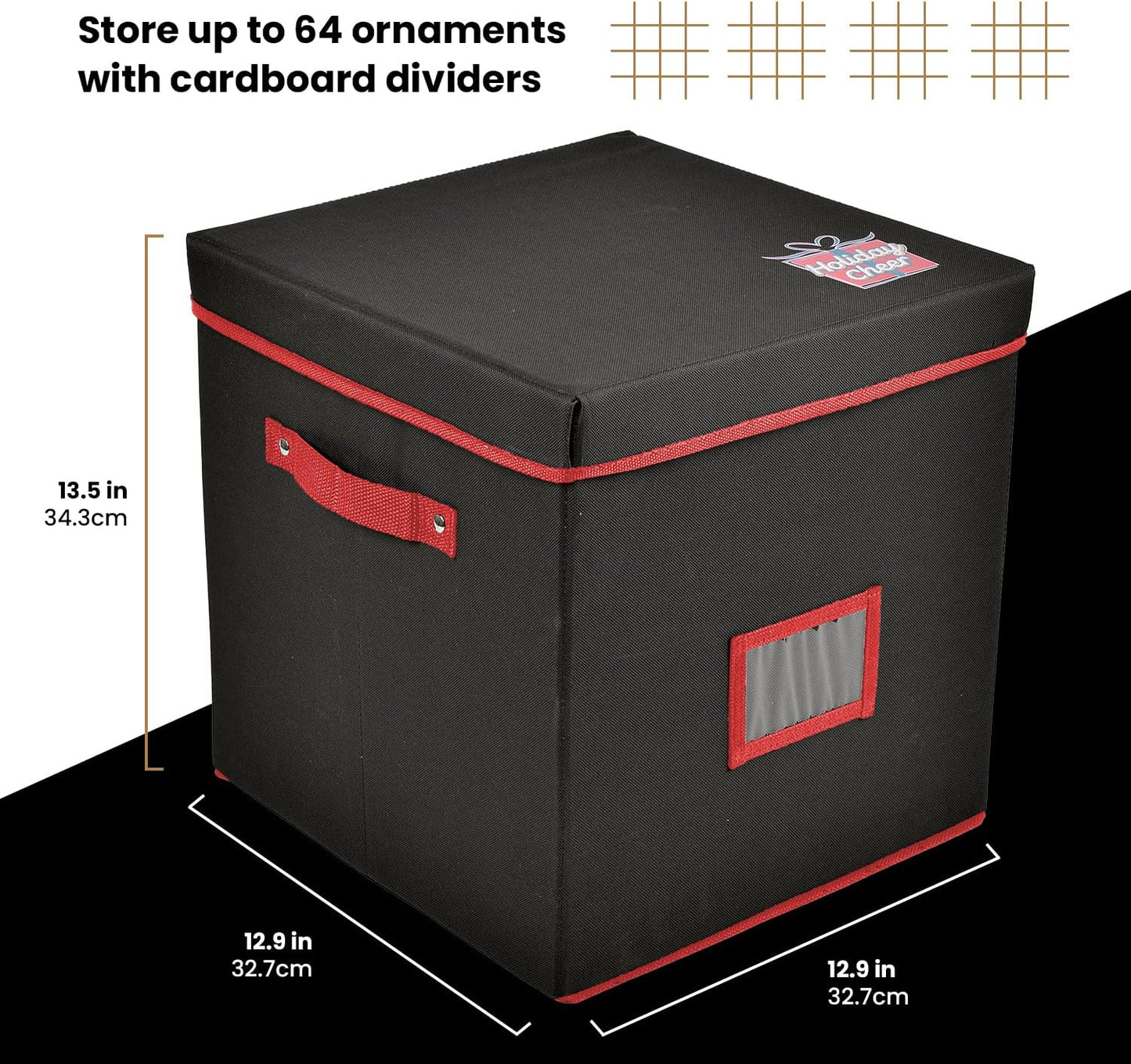 Holiday Cheer Premium Christmas Ornament Storage with 4 Tray – Christmas Storage Container with Dividers Perfect for Holiday Decorations– Fits 64 Holiday Ornaments – Tear-Proof Fabric