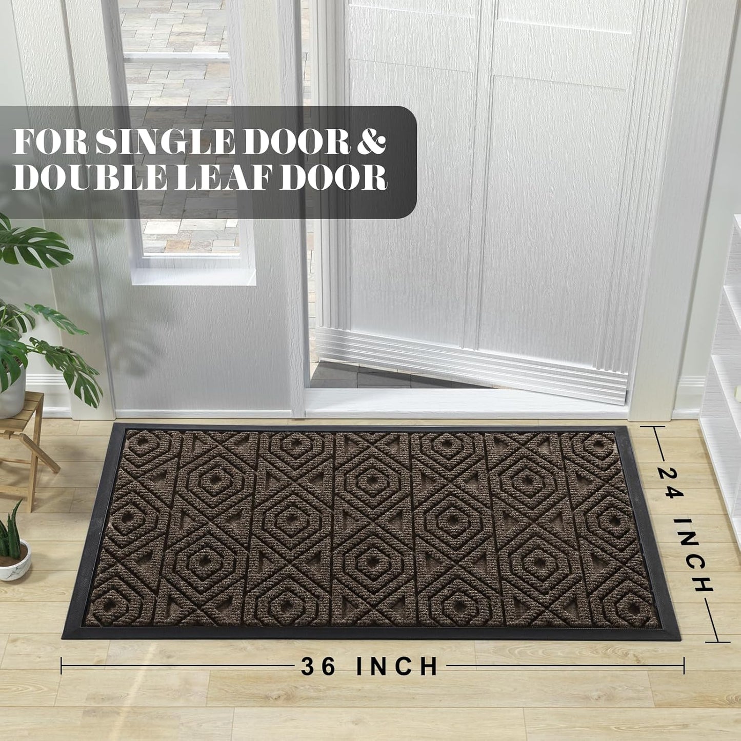 Yimobra Door Mat, Outdoor Indoor Entrance Welcome Mat, Heavy Entry Front Door Mat, Stain & Fade Resistant, Low Profile, Sturdy Rubber, Easy Clean Patio Floor Mat, Waterproof, 36 x 24, Brown