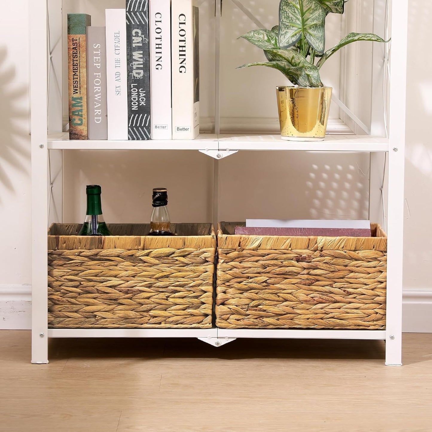 Rectangular Storage Basket 2PCS Water Hyacinth Baskets,Hand-Woven Baskets with Handles,12.99x7.08x8.26″for Living Bedroom Organizing Shelves