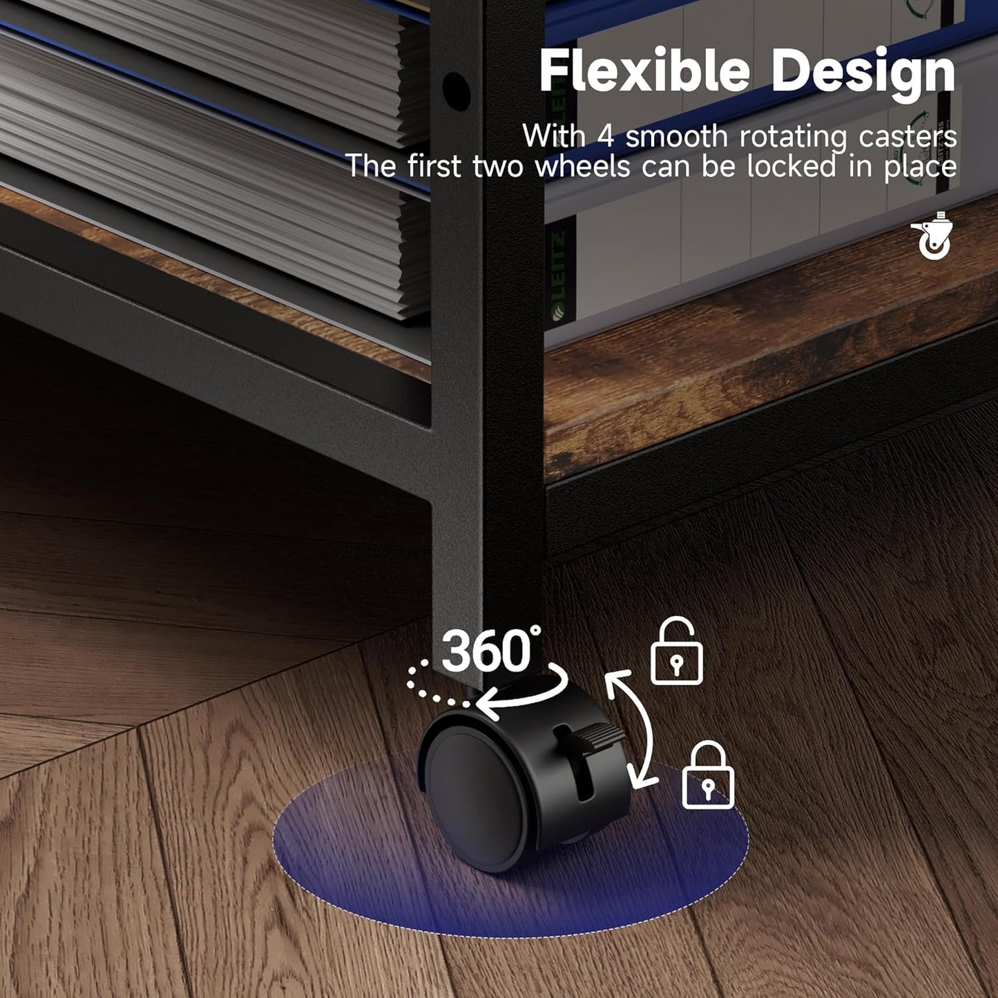 Warmiehomy Printer Stand, 20×16×28'' Printer Table with Wheels, 3 Tier Rolling Cart with Adjustable Storage Shelf, Space Saving 3D Desk for Home Office, Mini Fridge & Heat Press Stand, Rustic Brown