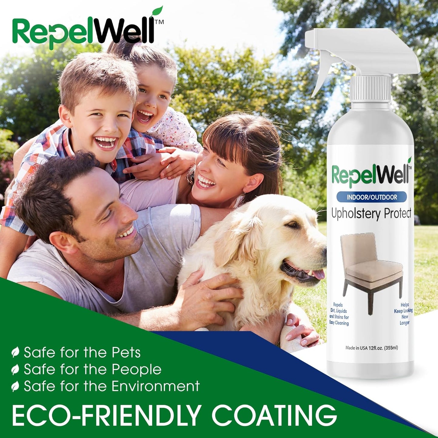 Upholstery Protect Stain & Water Repellent Spray (12oz) Eco-Friendly, Pet-Safe Spray Keeps Your Fabric, Leather & Suede Upholstery Looking Like New