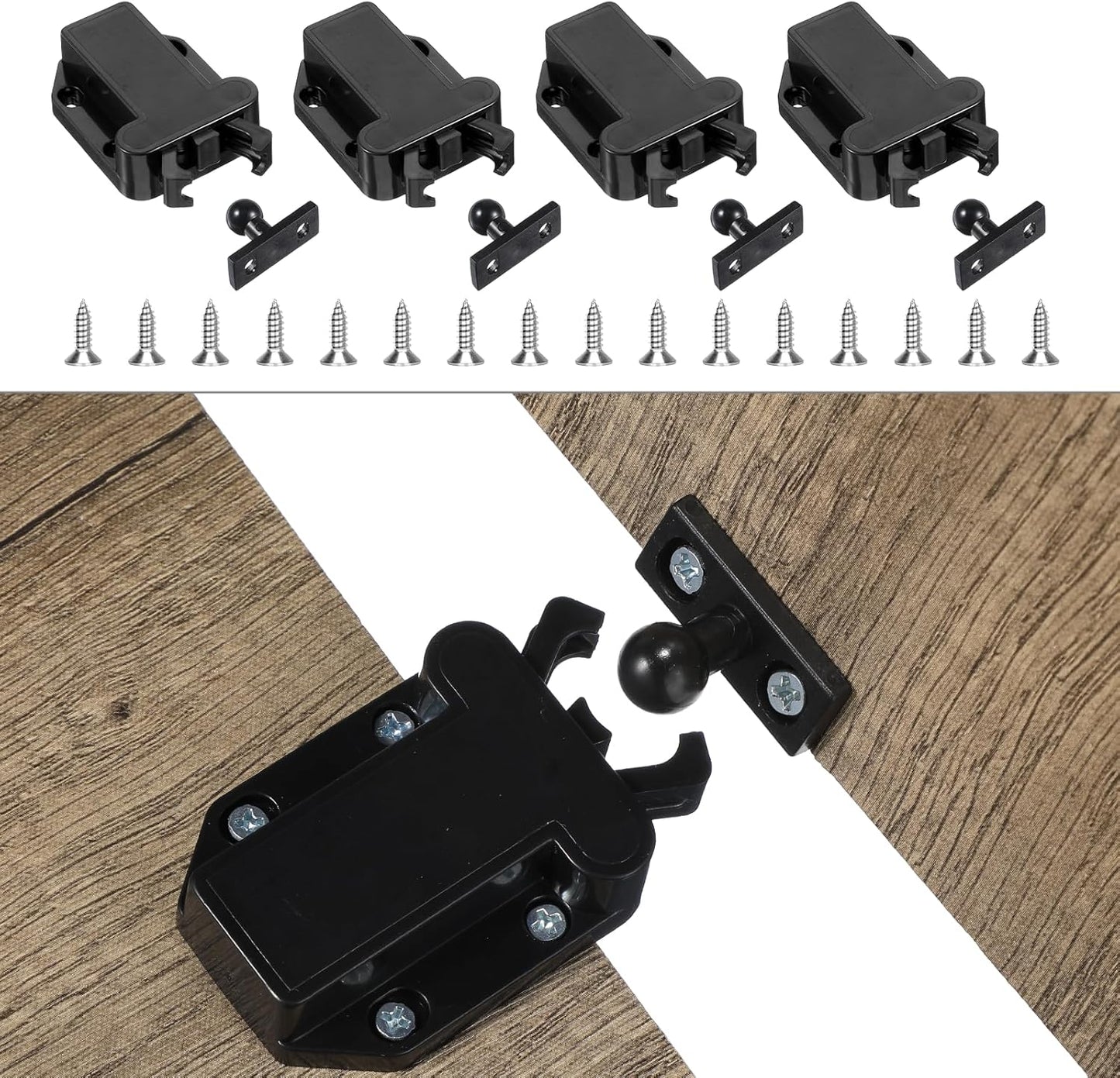 4Pack Push Latches for Cabinets, Push to Open Catch Lock,Safe Rebound Self-Locking Device Drawer Catch Push to Open Door Latch Cabinet Hardware for Cabinet Drawer Wardrobe Kitchen Door