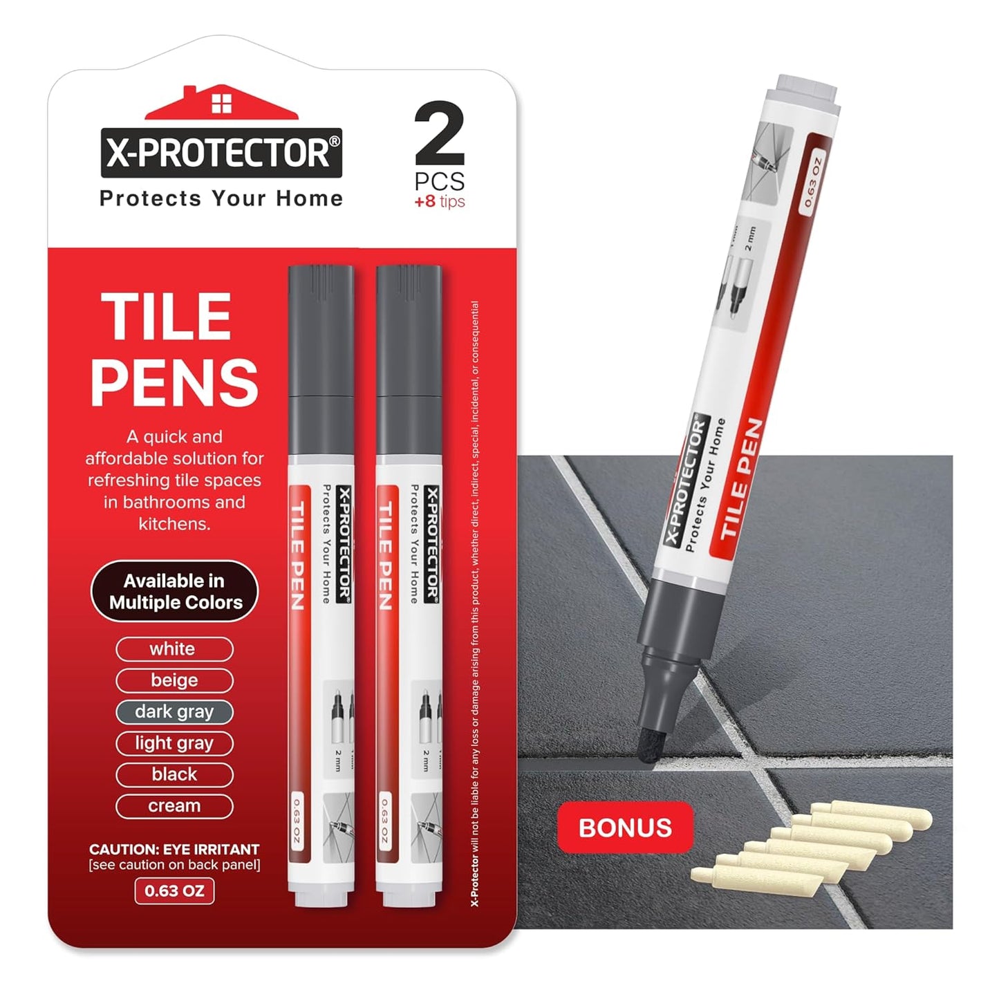 X-Protector Water Based Grout Marker - 2 PCS with 8 Tips, Dark Gray