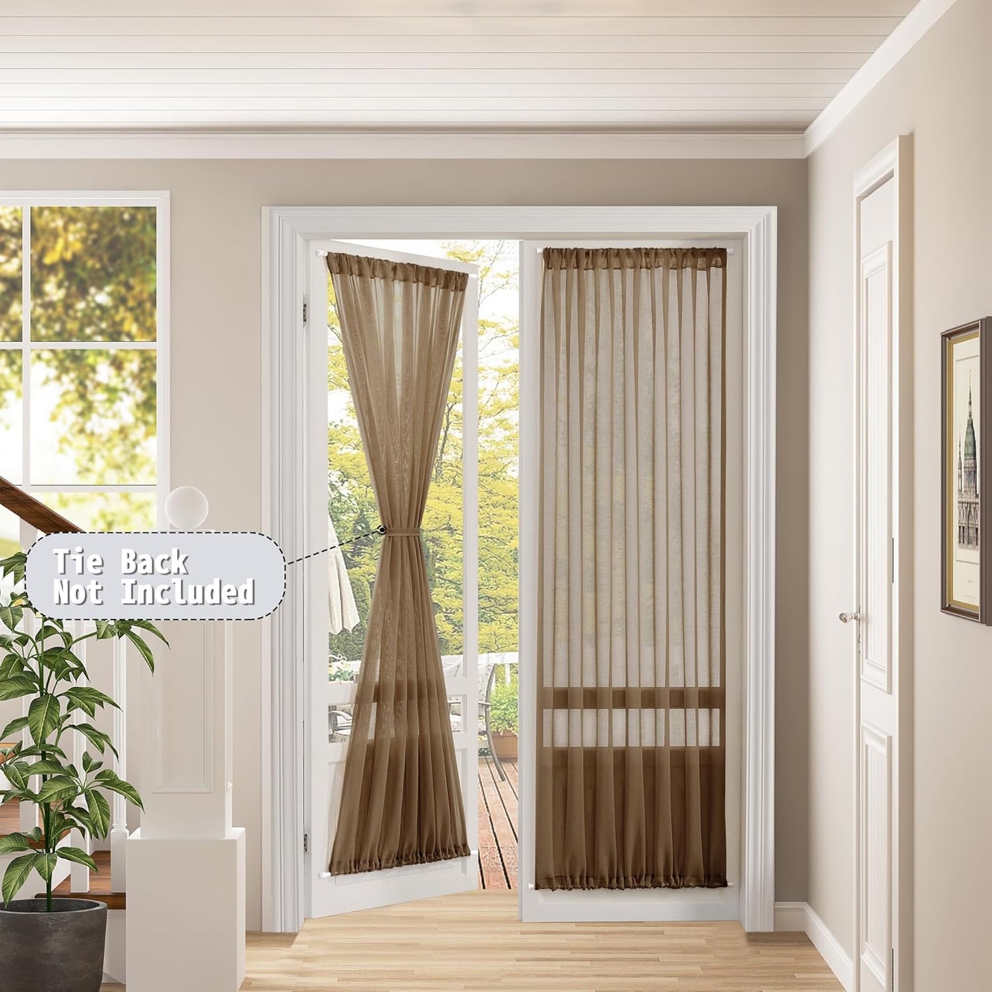 Tollpiz Sheer Door Curtains Closet Linen Textured Curtain Sheers Doorway Light Filtering Voile Patio Glass Door Rod Pocket Curtains French Door, 54 x 80 inches Long, Brown, Set of 1 Panel