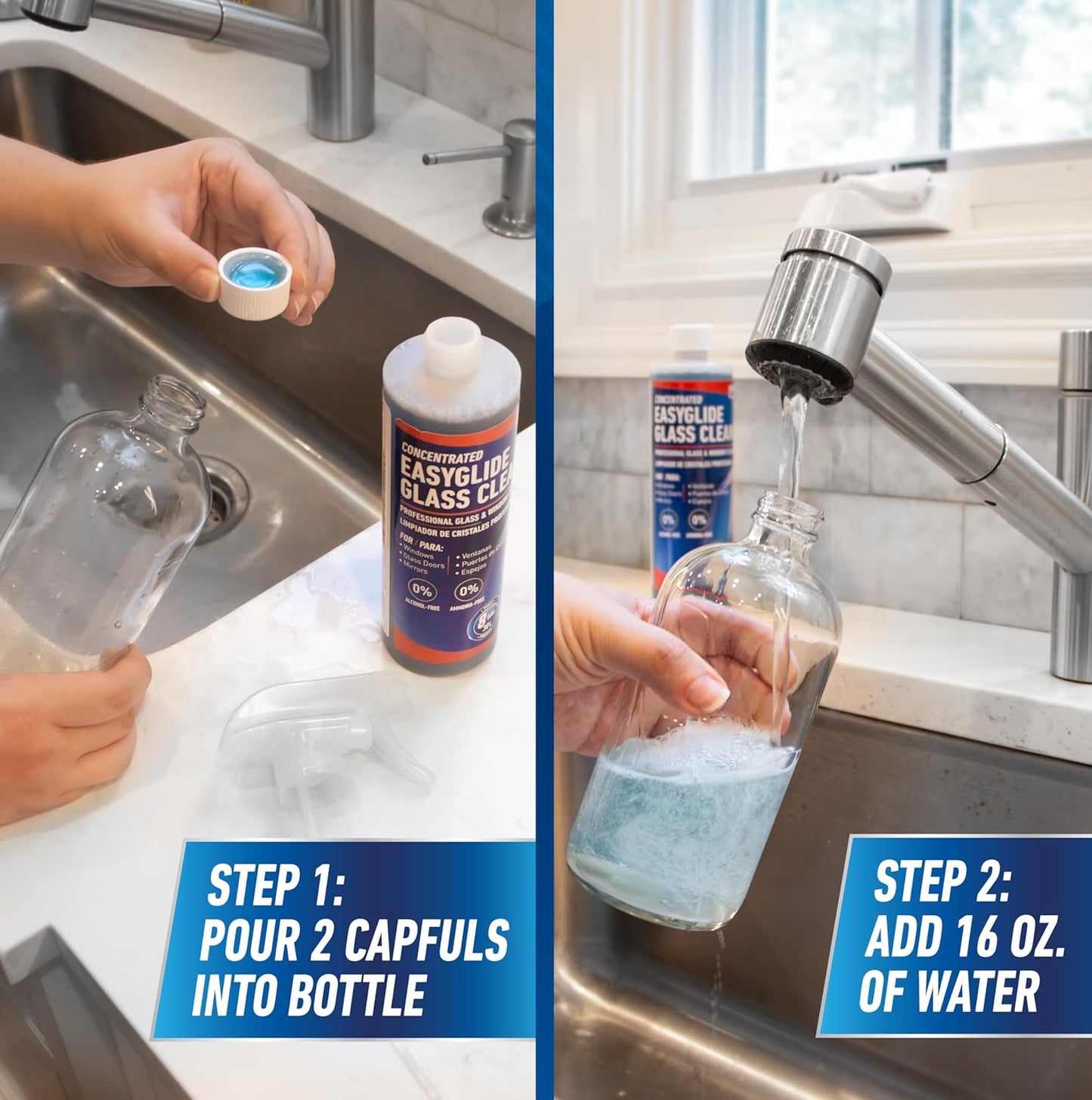 Unger Professional Streak-Free EasyGlide Glass Cleaner Concentrate, 12 oz, Ammonia-Free, Makes 8 Gallons of Solution, Safe for Tinted Windows, LOW-E, Windshields, and Mirrors