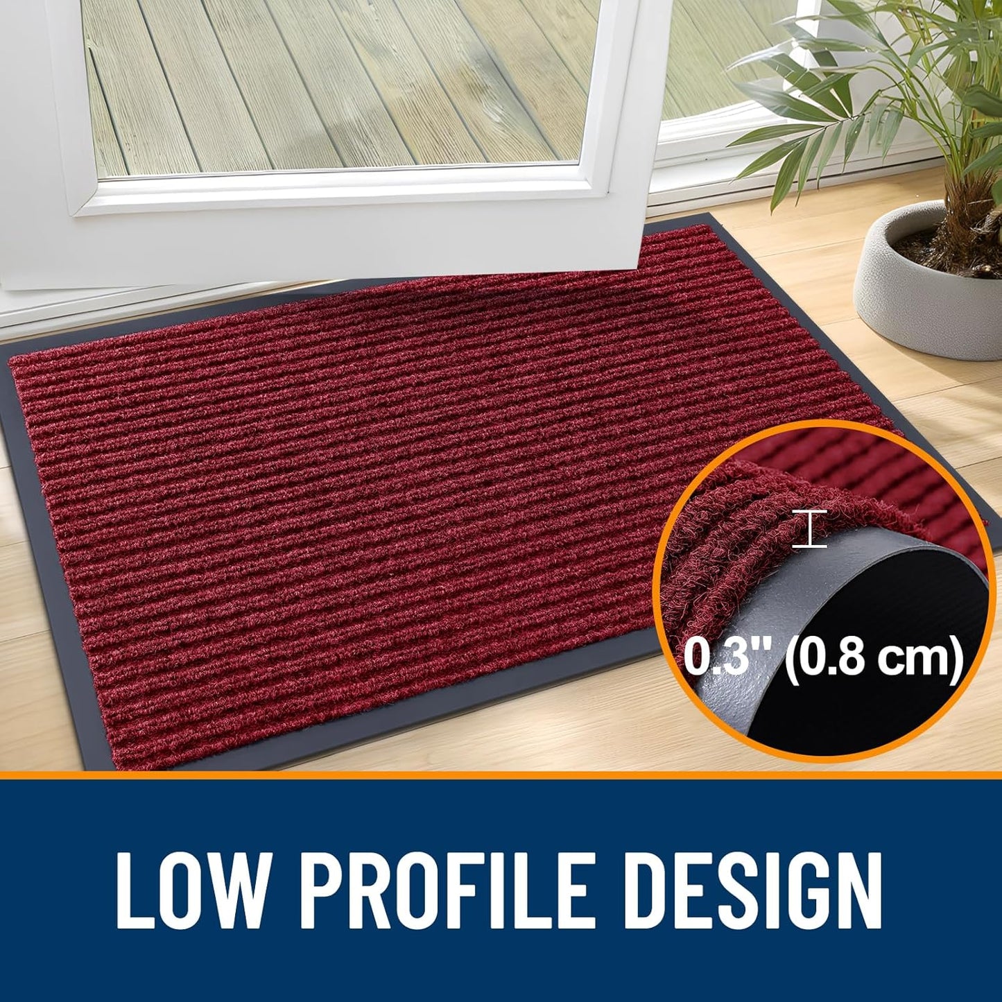 OLANLY Front Door Mat Indoor Outdoor Entrance, Waterproof Heavy Duty Doormat, Fade Resistant, Low Profile, Easy Clean Patio Porch Welcome Floor Mats for Entry, 47x24, Wine Red