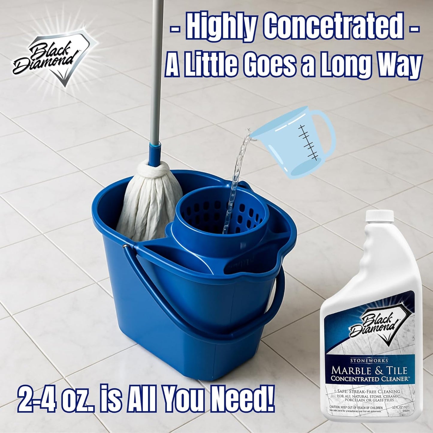 MARBLE & TILE FLOOR CLEANER. Great for Ceramic, Porcelain, Granite, Natural Stone, Vinyl and Brick. No-rinse Concentrate. (1-Quart)