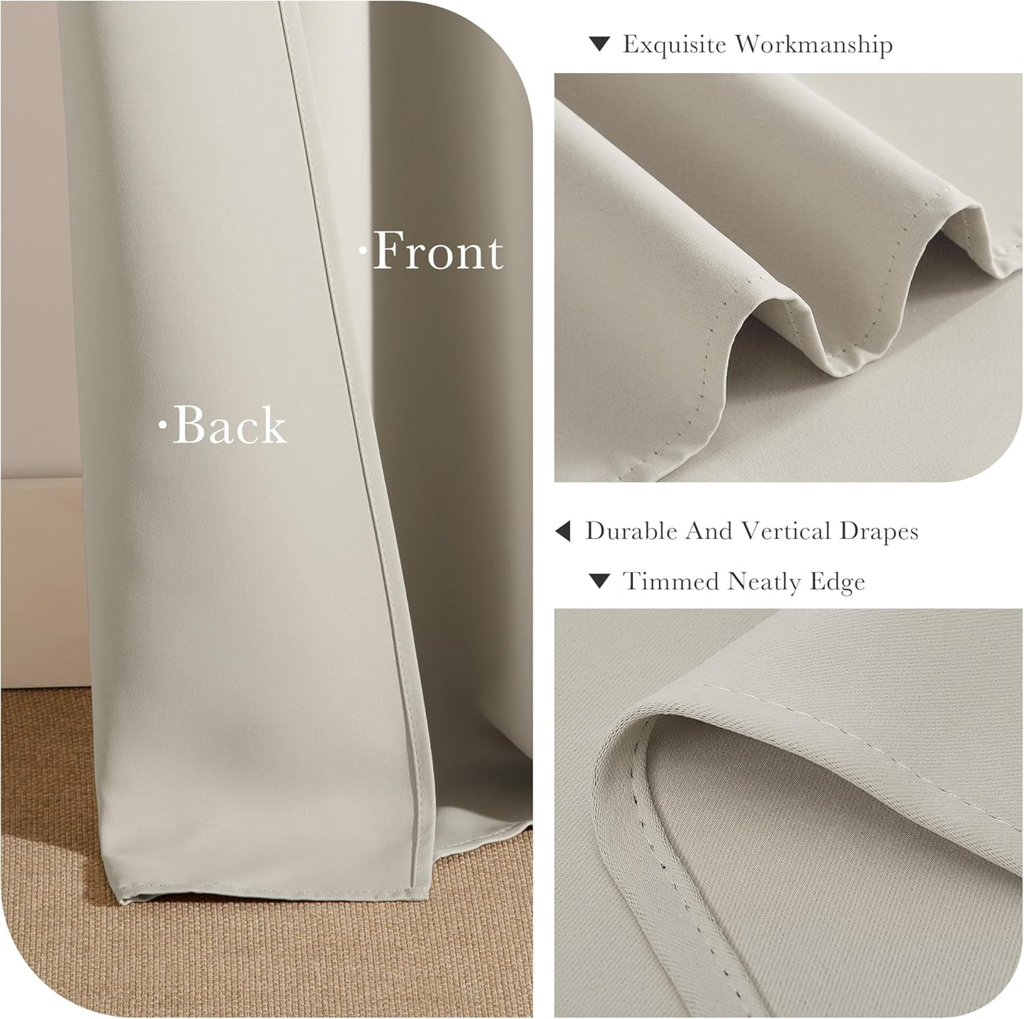 PONY DANCE Cream Blackout Curtains for Bedroom 84 Inch Length 2 Panels Set, Privacy Thermal Insulated Room Darkening Grommet Drapes for Living Room Window, W34 x L84 Inch