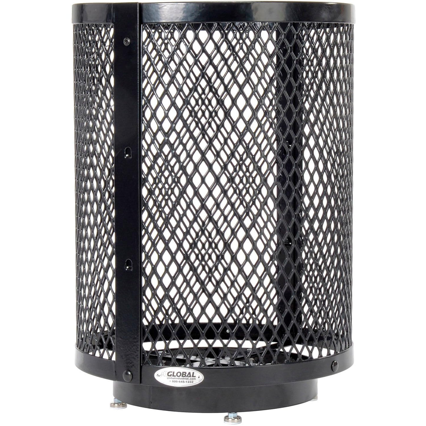 Global Industrial Outdoor Diamond Steel Trash Can with Rain Bonnet Lid, Raised Base and Plastic Liner, 36 Gallon Capacity, Black, Thermoplastic Coating, 23-1/2" Diameter, 43-1/2"H