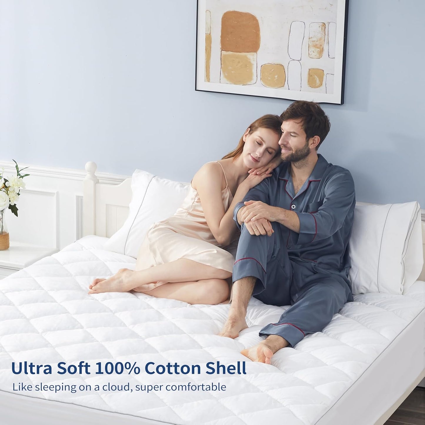 Sunflower Twin XL Mattress Pad Cover, Cotton Mattress Cover College Dorm Hypoallergenic, Extra Deep Pocket 18"-22" Quilted Mattress Protector Twinxl Size Thin Version, Soft Breathable and Noiseless