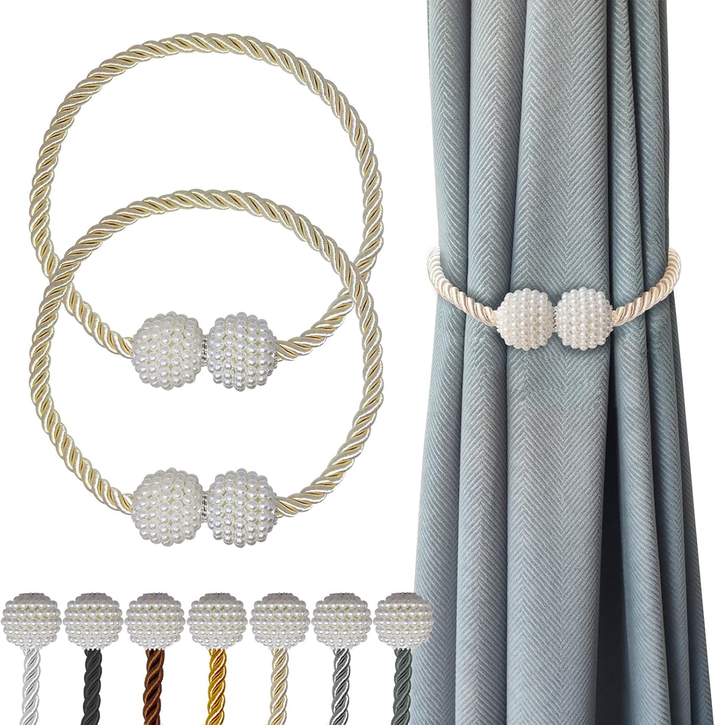 Hion Magnetic Curtain Tiebacks Beige 2pcs, Curtain Tiebacks Buckles Holdbacks Holders Hooks Clip for Home Bedroom Office Decorative Curtain