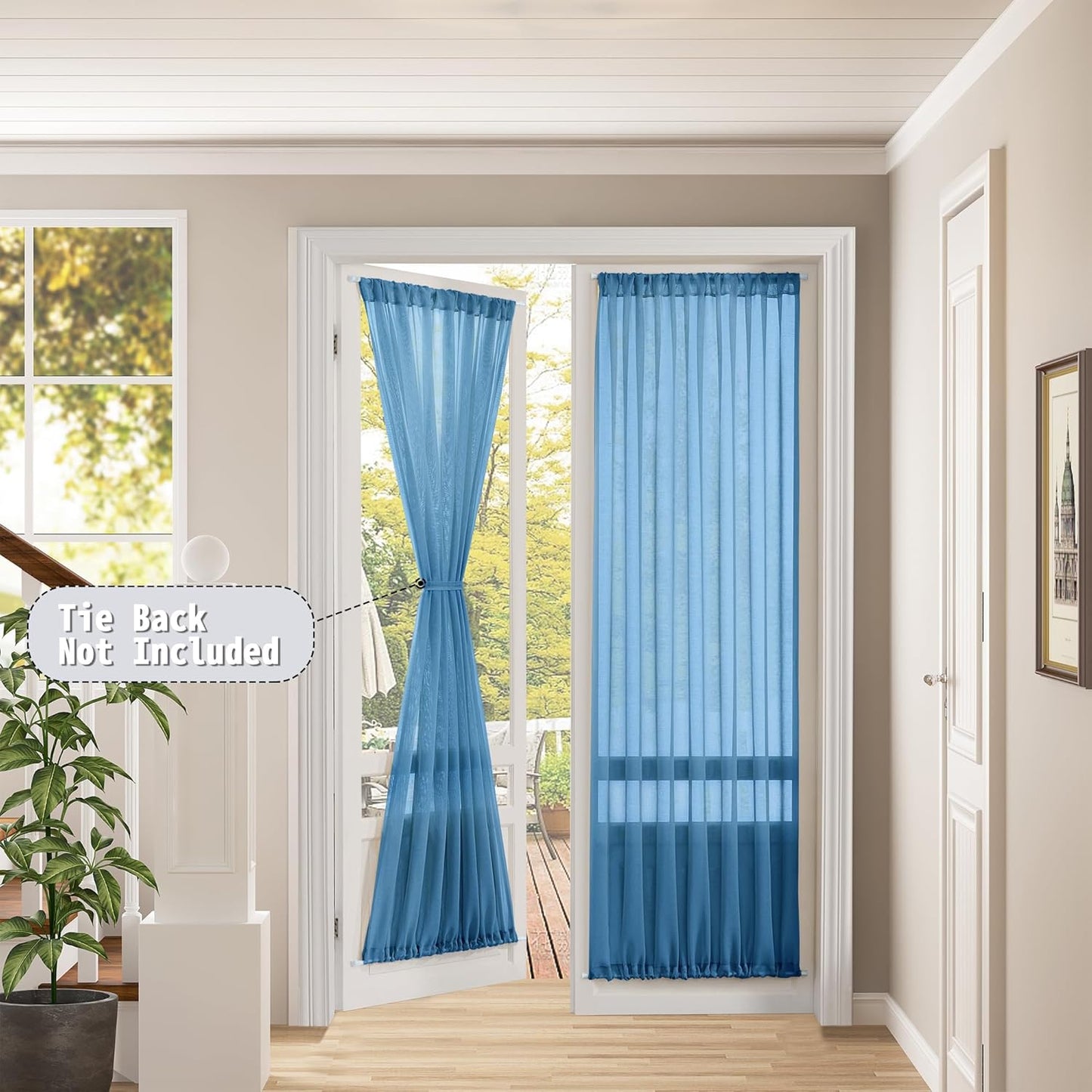 Tollpiz Sheer Curtains Closet Linen Textured Curtain Sheers Doorway Light Filtering Voile Patio Glass Door Rod Pocket Curtains French Door, 54 x 80 inches Long, Classic Blue, Set of 1 Panel