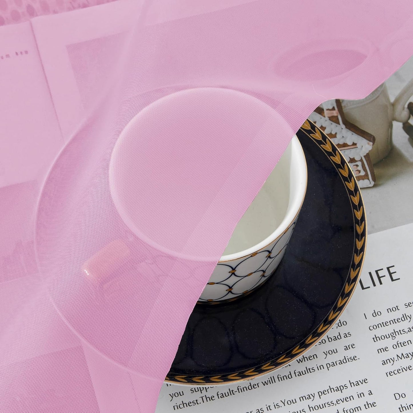 Chyhomenyc Pink Sheer Curtains 30 inch Length 2 Panels, Light Filtering Voile Rod Pocket Short Window Curtians for Bathroom Living Room Farmhouse Small Windows, 42Wx30L inches