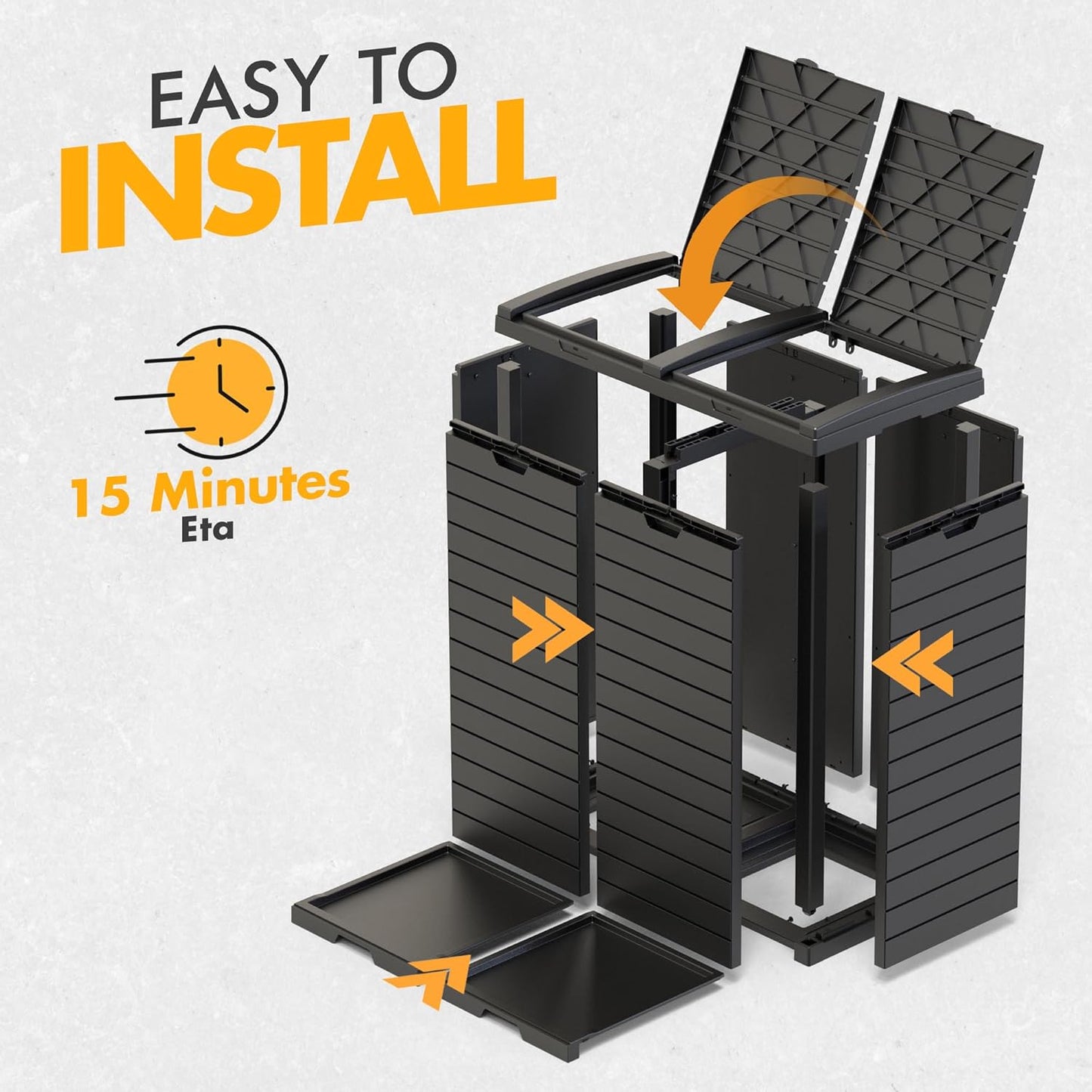 62 Gallon Outdoor Trash Can, Waterproof Resin Trash Can with Layered Lid and Drip Tray, Perfect for Patio, Backyard (Black)