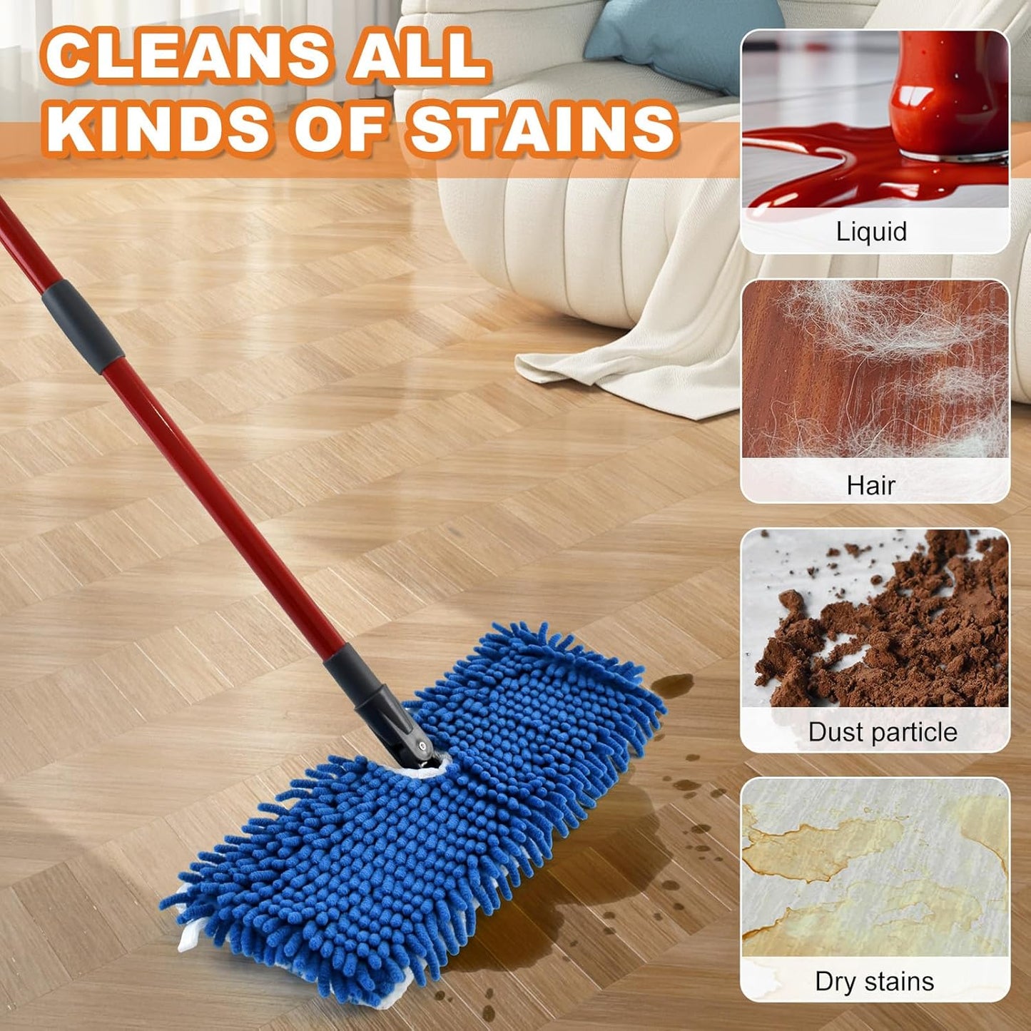 Microfiber Mops for Floor Cleaning, Flat Mop for Wet & Dry Use, Dust Mop for Hardwood Floors with 3 Reusable Pads for O Cedar Hardwood Floor 'N More 3-Action Mop and Extendable 58" Long Handle