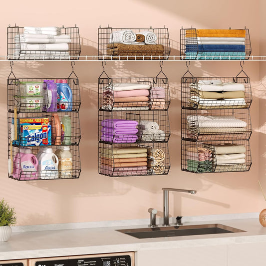5 Tier Extra Large Closet Hanging Organizer with 5 Dividers,16.5"L x 11.8"W x 51.4"H Closet Organizers and Storage with 5 S Hooks,Clothes Organizer for Sweaters Clutches Handbags Hats Accessories
