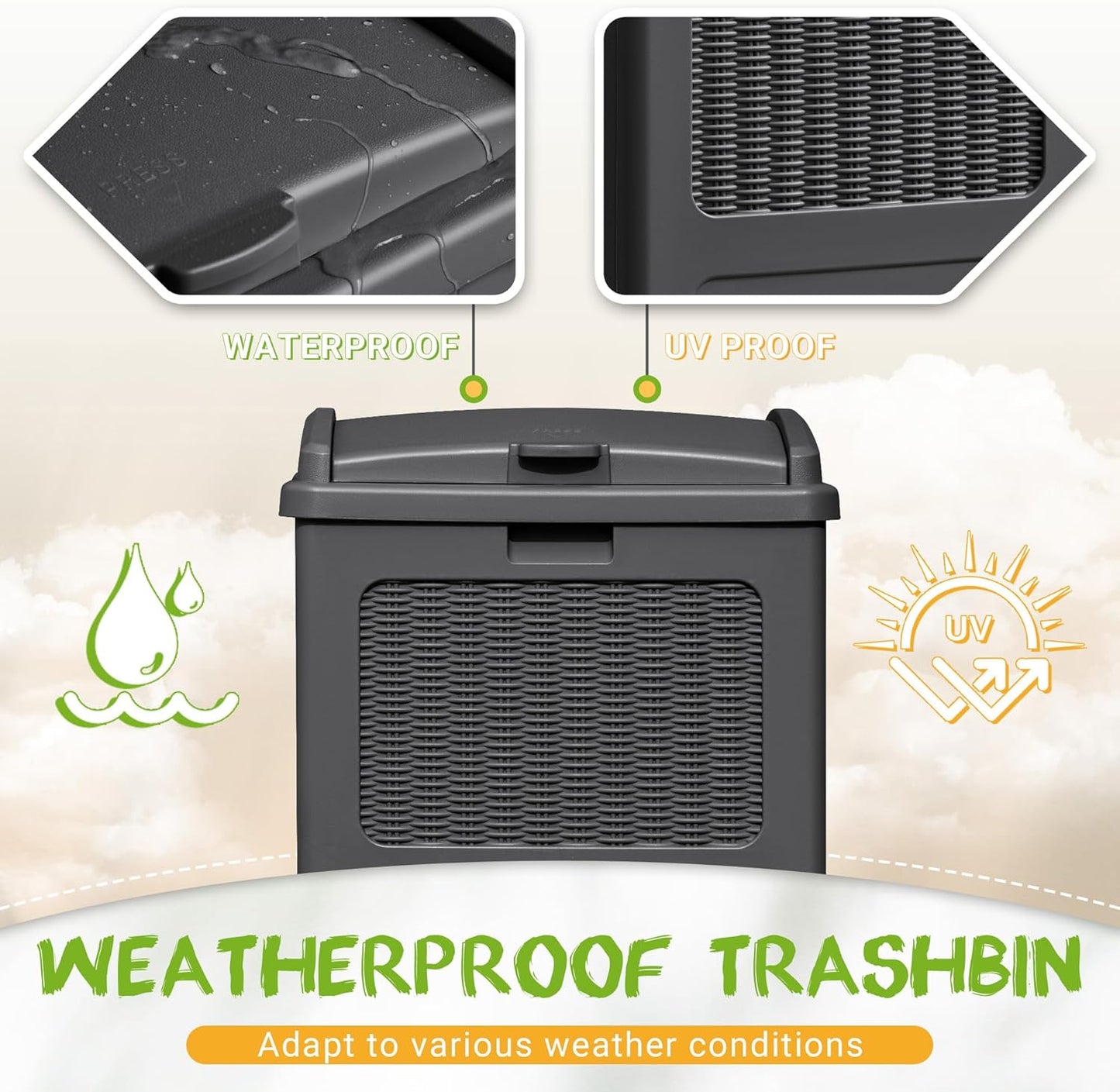 YESHOMY 4 Pack Outdoor Trash Can with Lid, Garbage Bins for Garden, Porch, Home and Kitchen, Gray