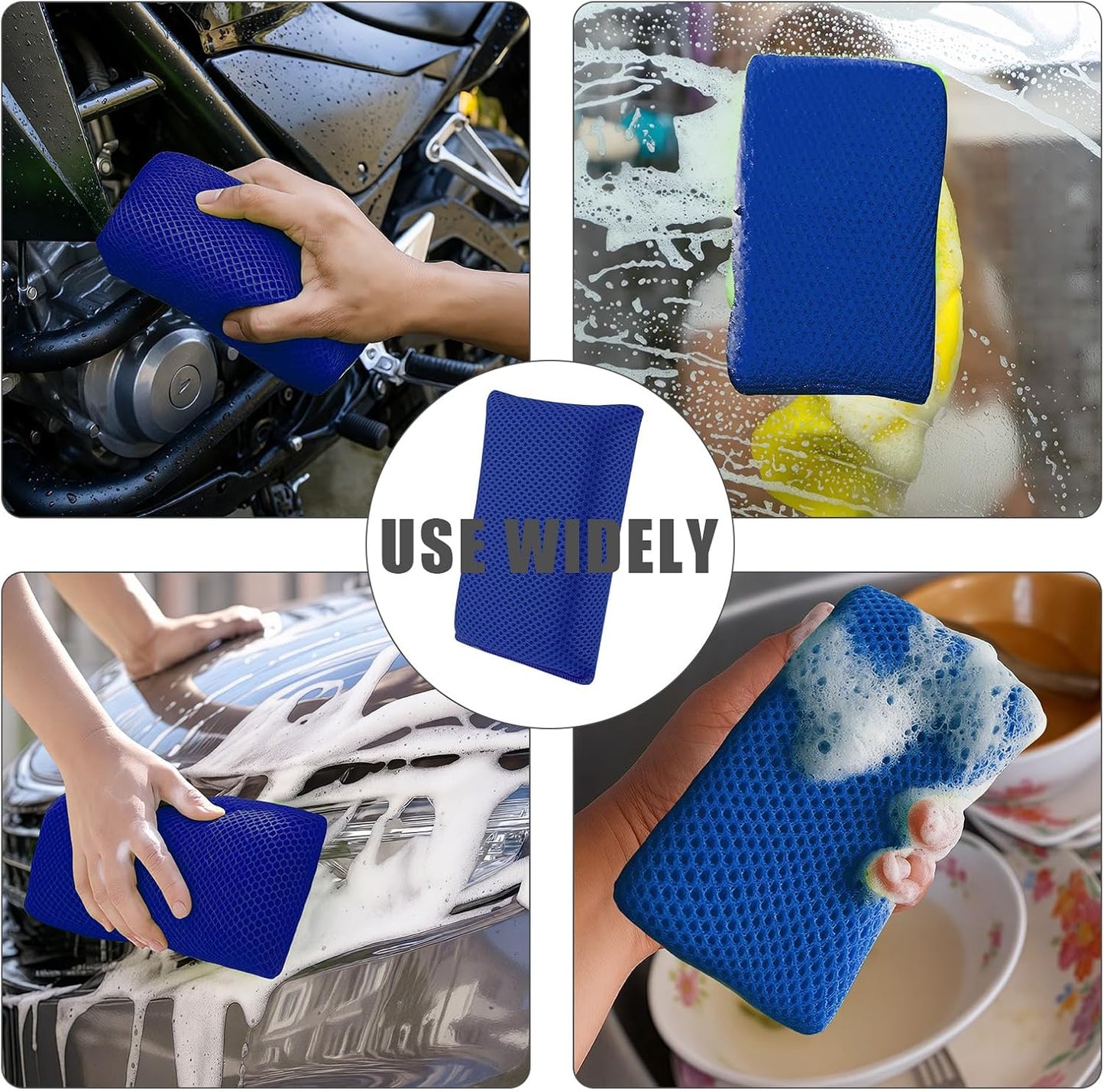 4 PCS Bug Scrubber Sponge Car, Bug Remover Wash Sponge，Car Cleaning Sponge for Bugs, Tar, Grime - Paint-Safe, Reusable Wash Sponges Kit(Blue)