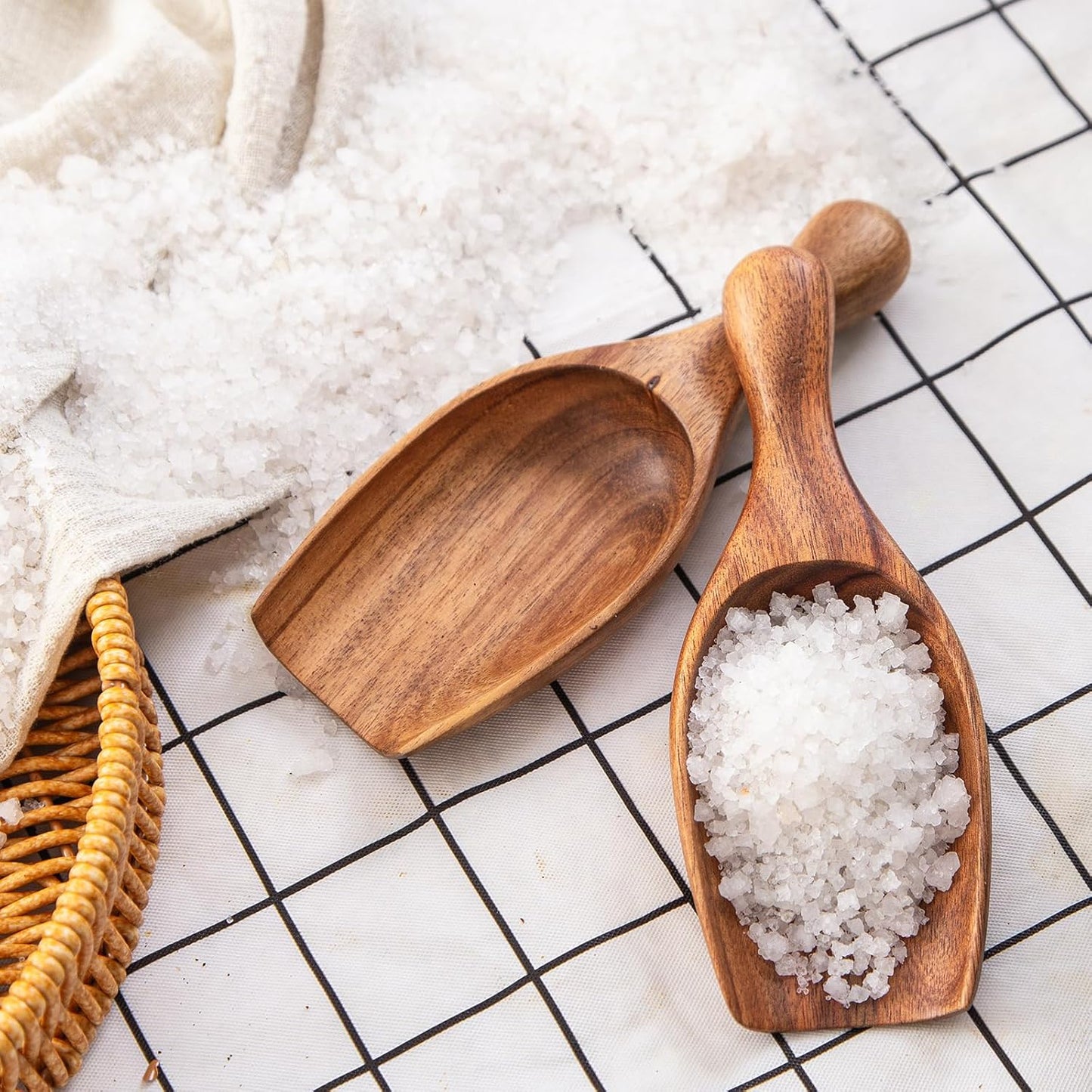 GinSent Wood Coffee Scoop-2 Pieces Large Measuring Spoons for Ground Coffee,Tea,Sugar,Seasoning-Multipurpose Wooden Scoop for Jars,Canisters,Bath Salts,Laundry Detergent(Acacia Wood)