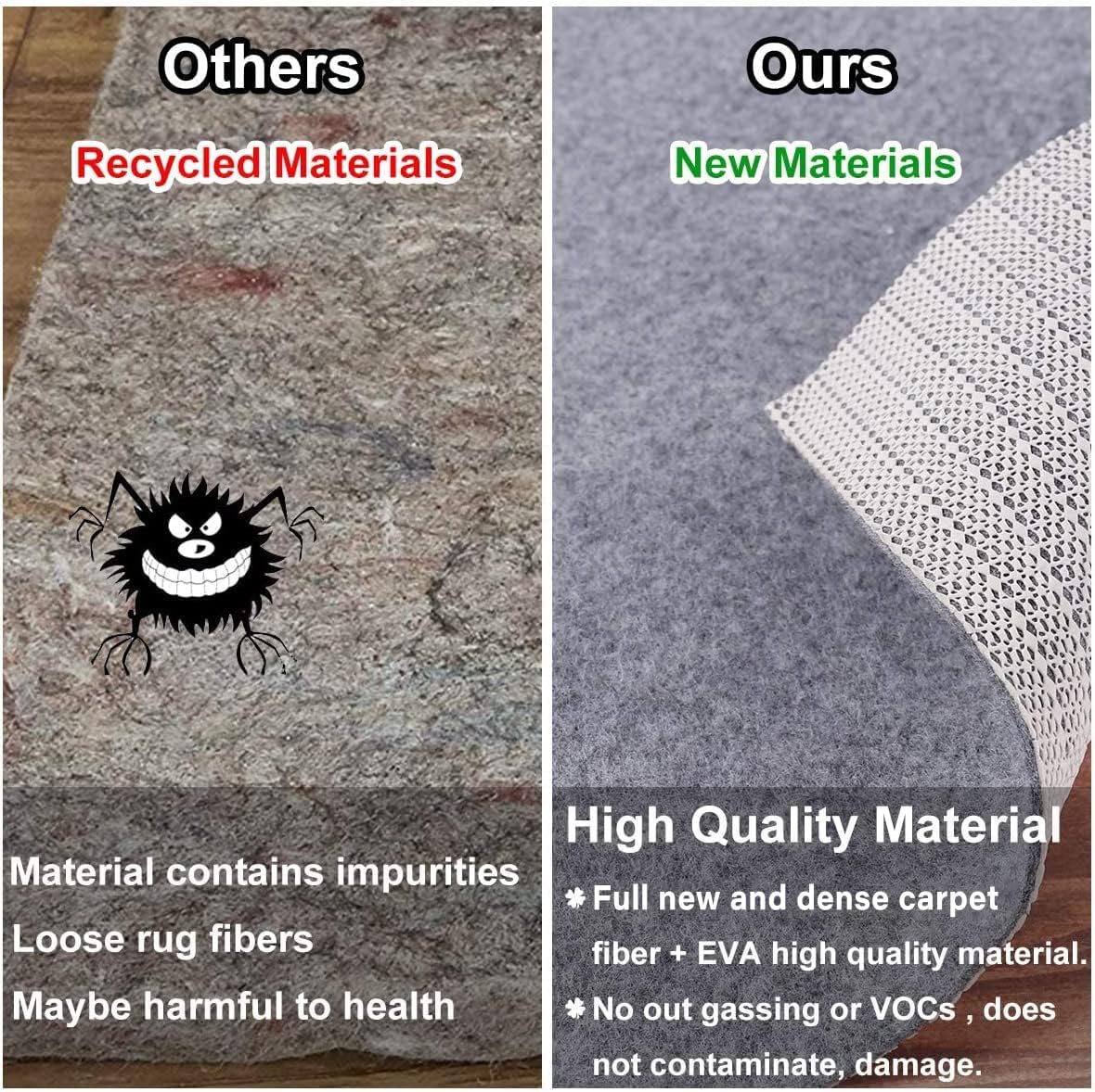 Non Slip Rug Pad Grippers - Square 6x6, 1/8" Thick, (Felt + Rubber) Double Layers Area Carpet Mat Tap, Provides Protection Cushioning for Hardwood or Tile Floors