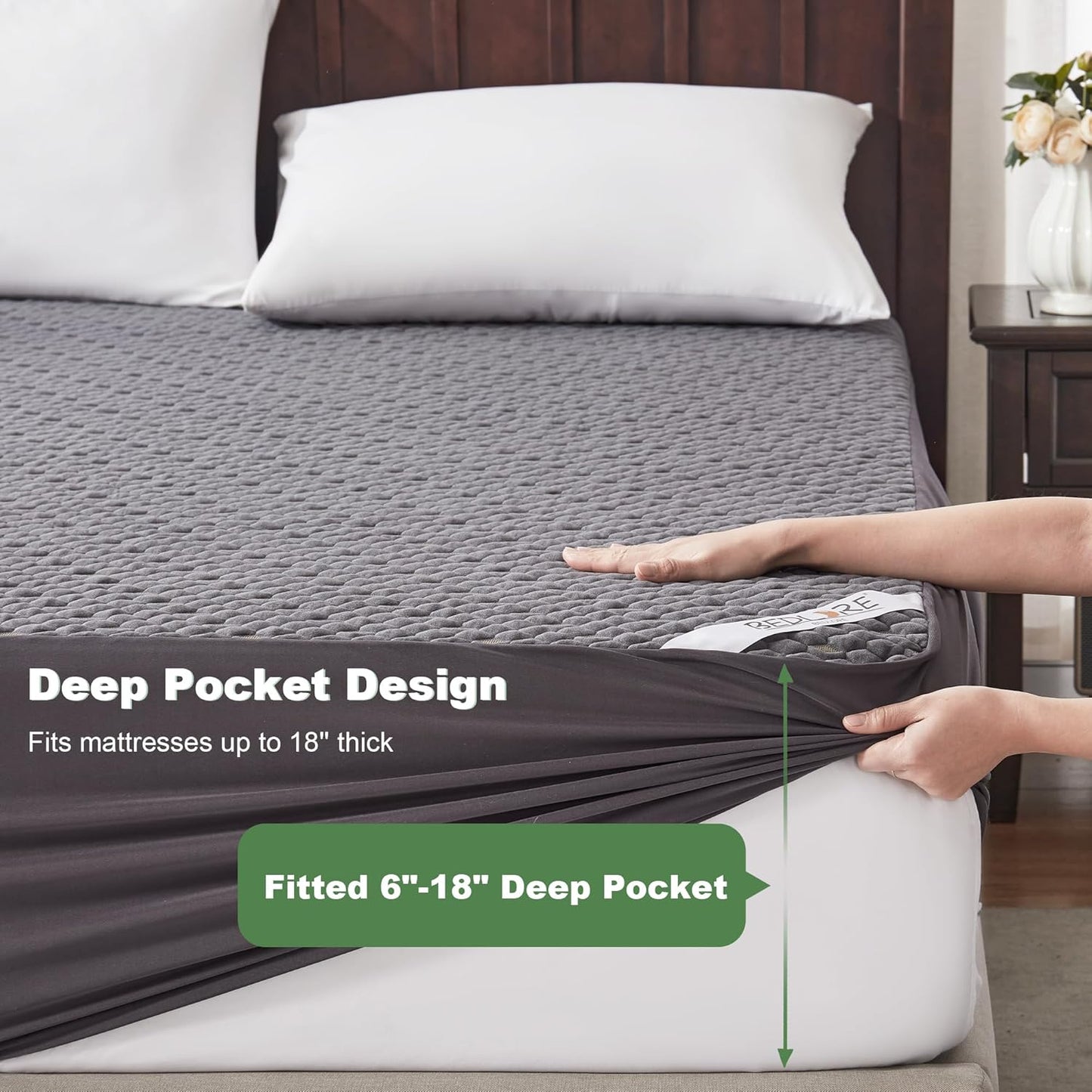 Waterproof Mattress Protector, California King Size Mattress Pad Fitted 6"-18" Deep Pocket, 3D Air Fabric Bed Mattress Cover Noiseless Washable for Home, Bedroom, Hotel(Carbon Gray)