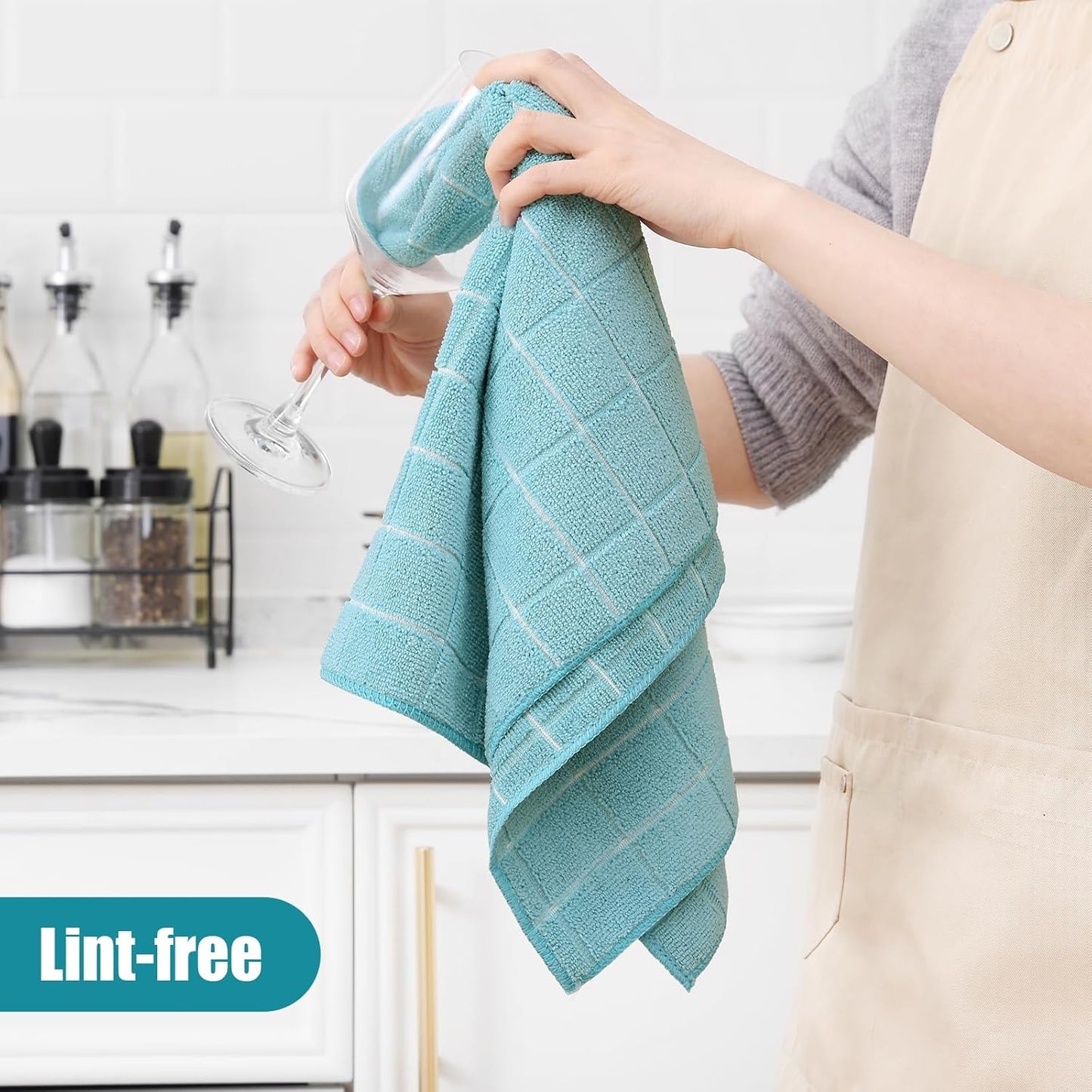 Homaxy Microfiber Kitchen Towels and Dishcloths Set, 12 Pack Soft and Absorbent Dish Hand Towels Bulk, 28 x 16 Inch & 12 x 12 Inch Quick Drying Rags for Washing Dishes, Lake Blue