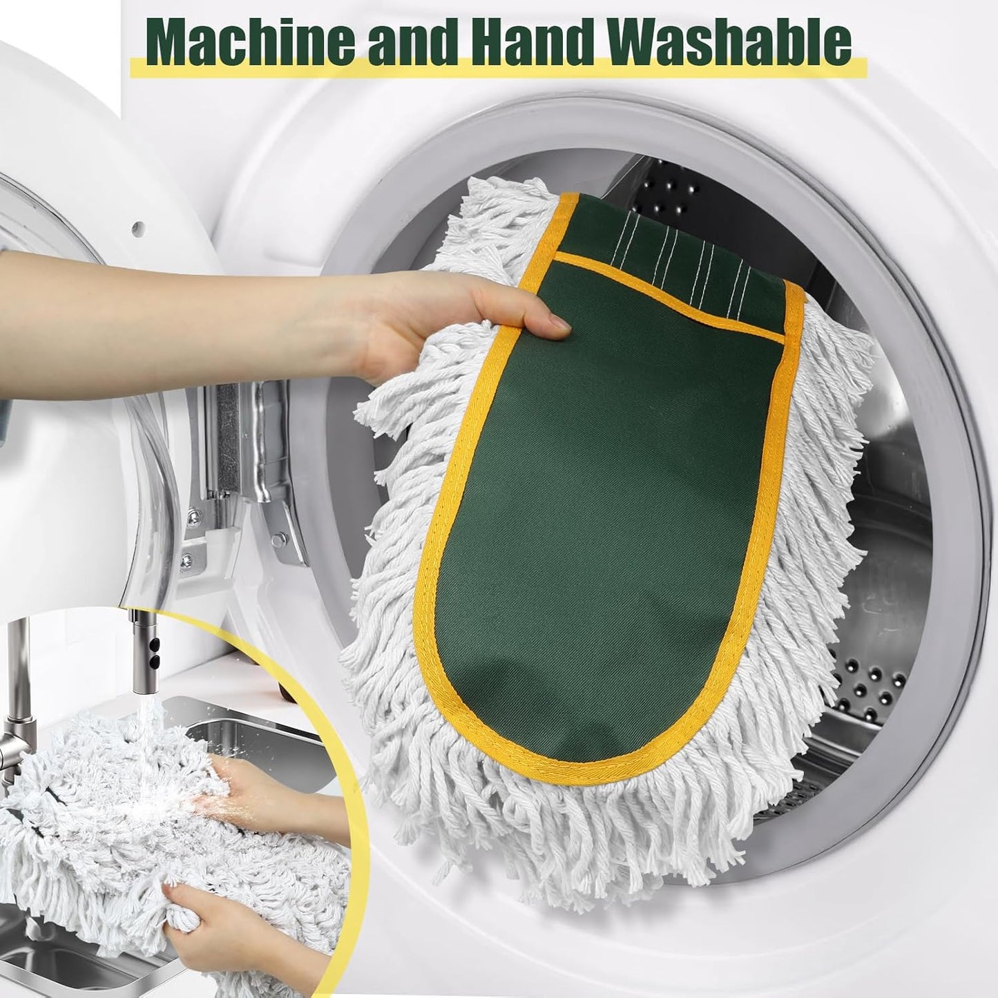 24" Commercial Dust Mop for Floor Cleaning, Heavy Duty Large Mop with Replacement Mops Pads, Industrial Duster Floor Wet Dry Broom for Cleaning Office Garage Hardwood Warehouse (Green, 24" mop)